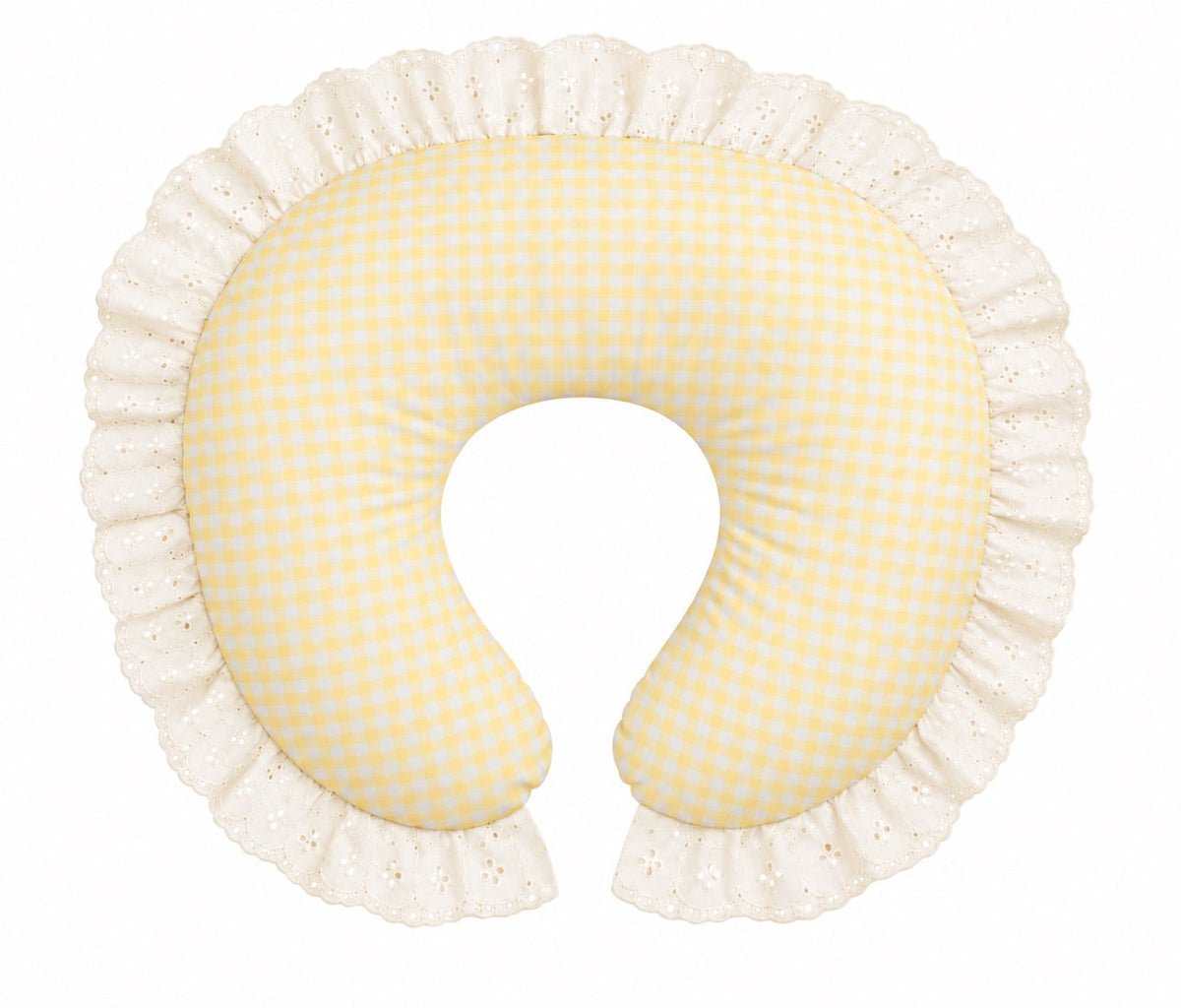Gingham Ivory Eyelet Ruffle Original Nursing Pillow Cover