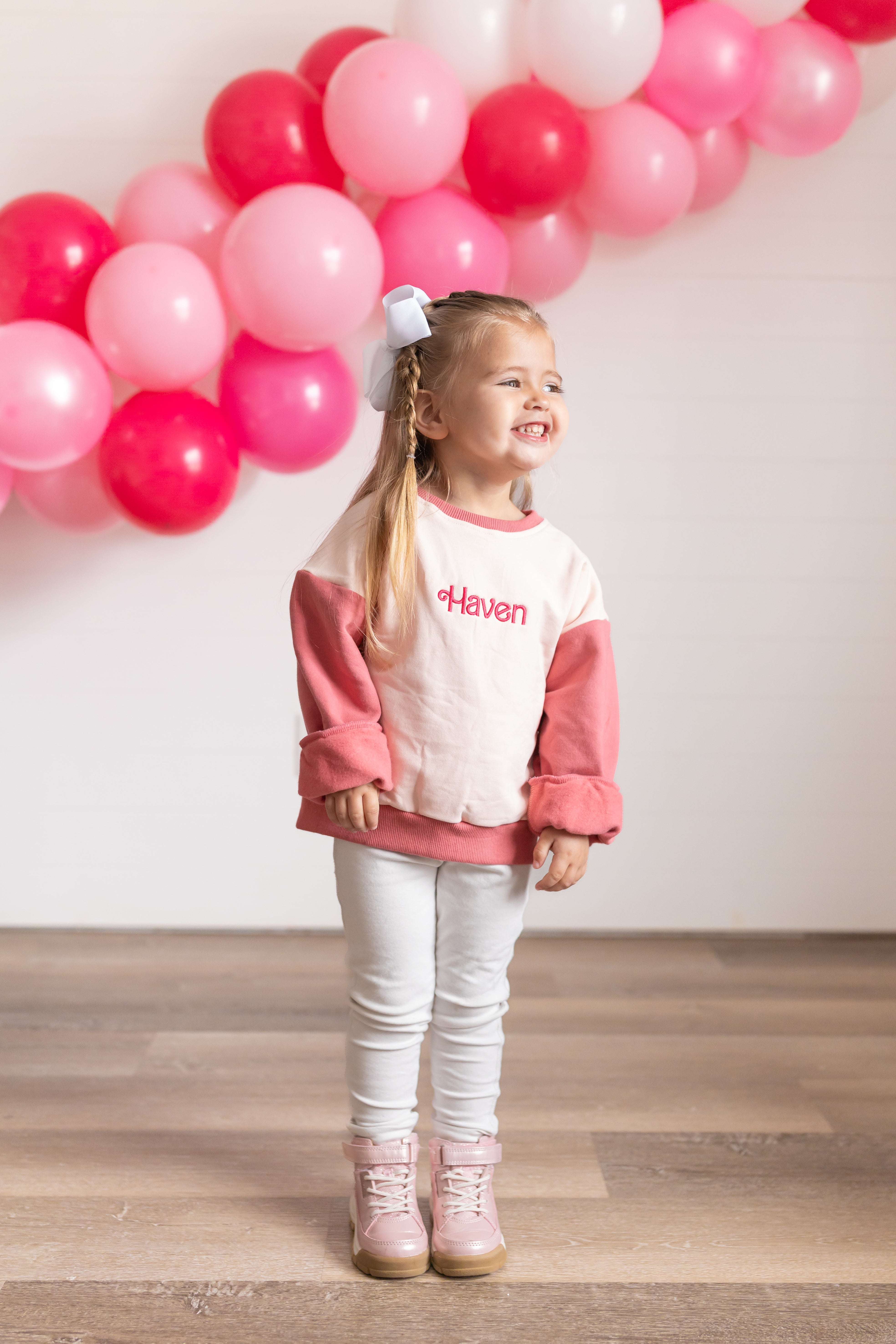 Custom Embroidered Pink Colorblock Sweatshirt or Sweatshirt Romper