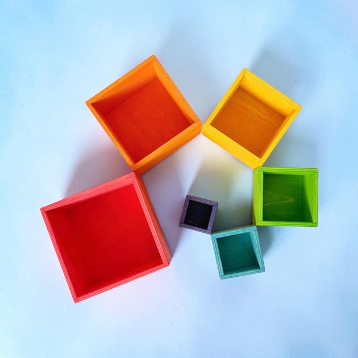 **Pre-order (Ships in 2-3 Weeks)**6-Piece Basswood Wooden Rainbow Nesting Box Set | Painted & Hand-Stained Finishes | Montessori Stacking Toy