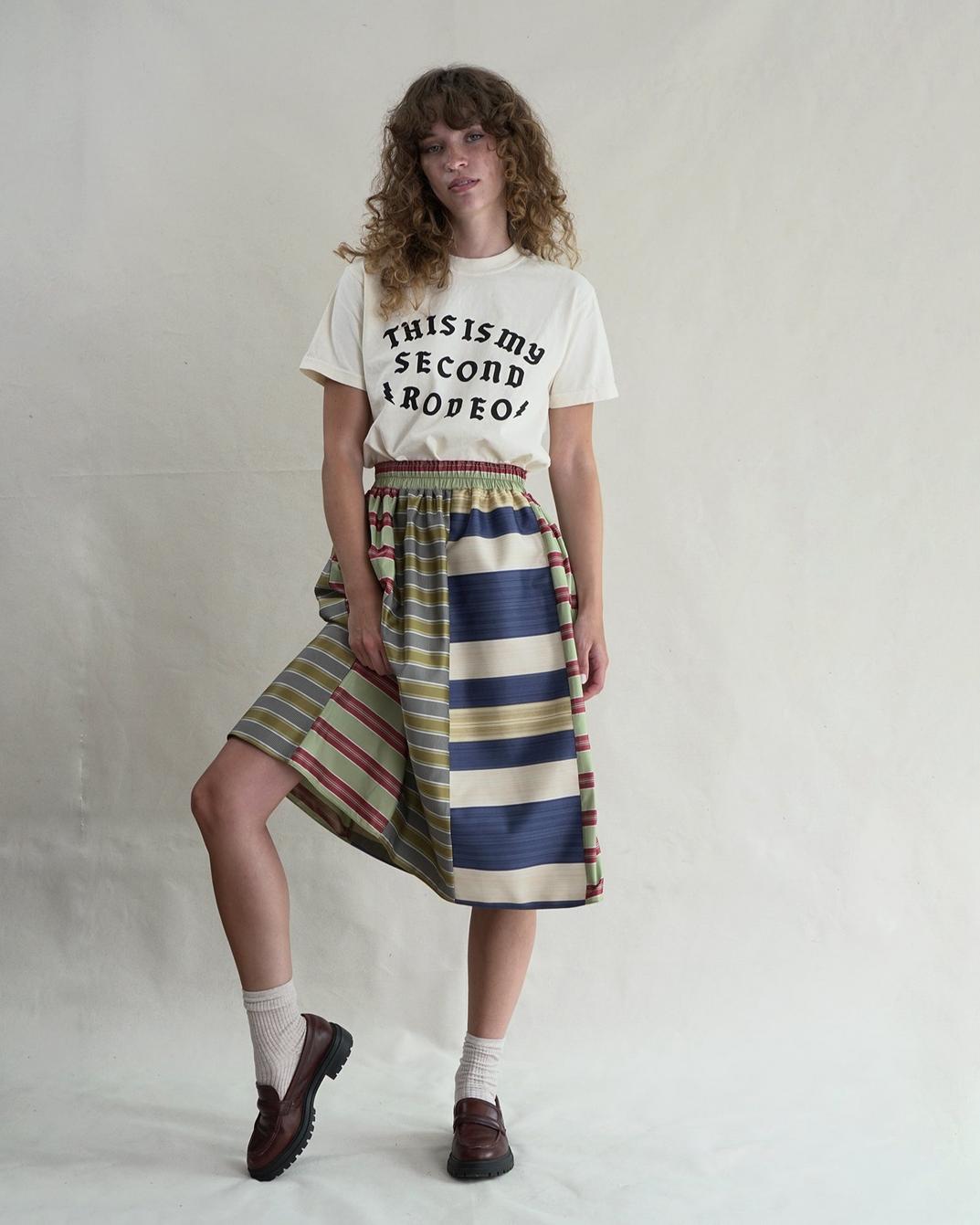 Mixed Upholstry Deadstock Satin Dirndl Skirt - Multi