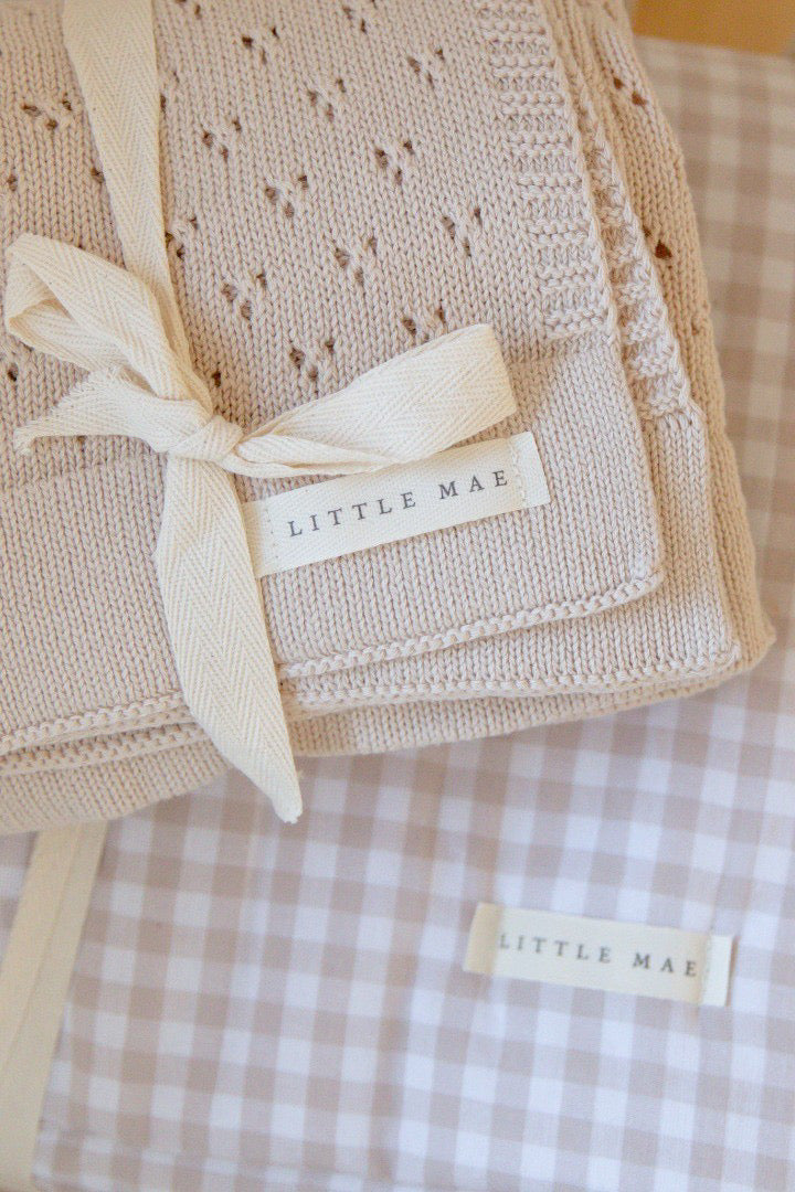 Toffee Pointelle Knit Blanket