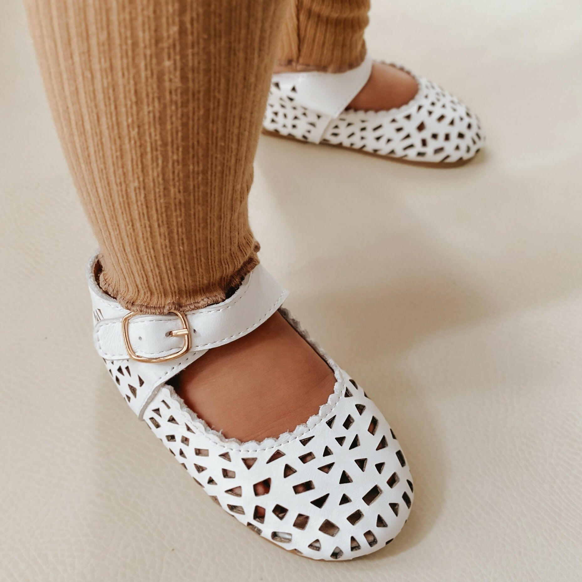 Leather Boho Mary Janes | Color 'Cotton' Consciously Baby
