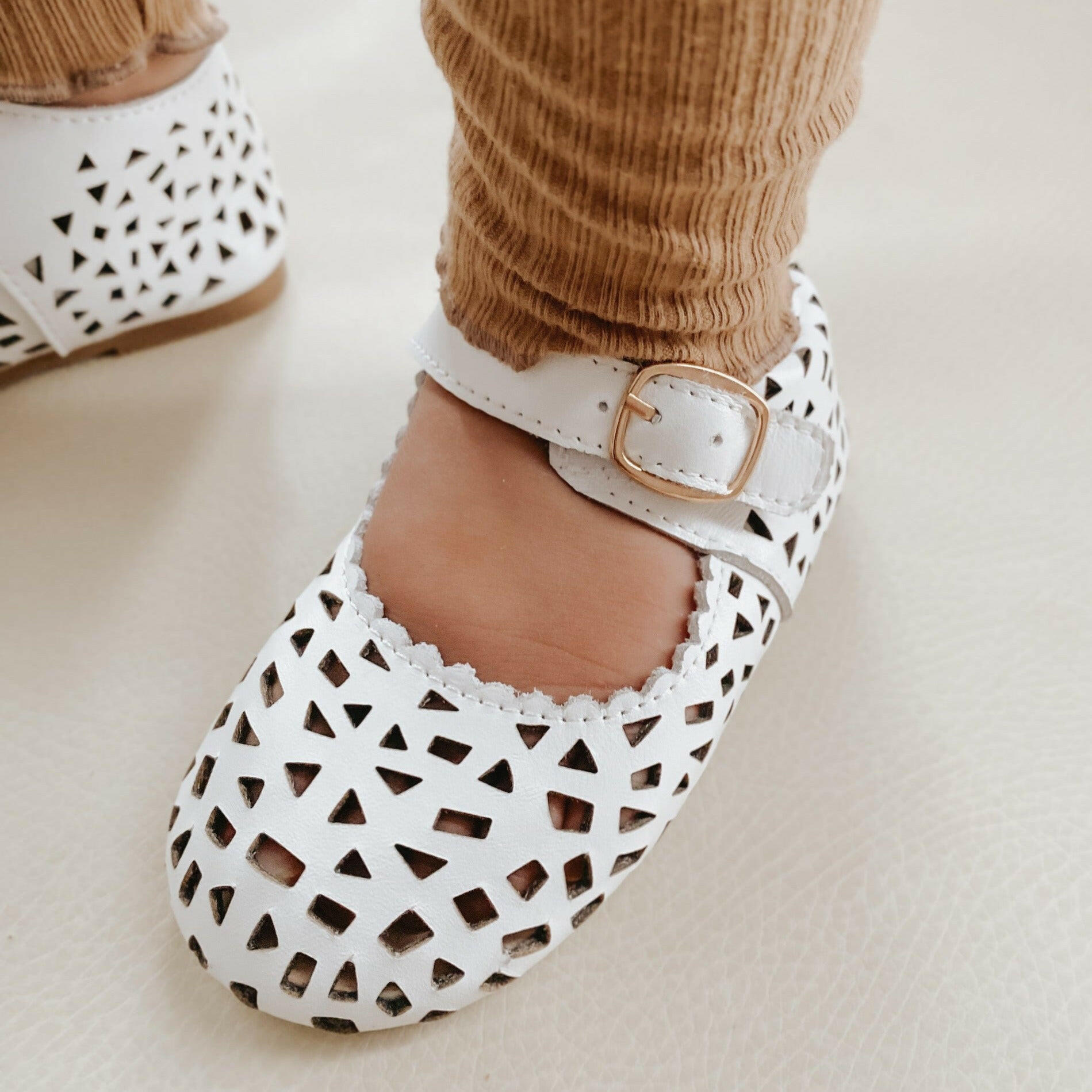 Leather Boho Mary Janes | Color 'Cotton' Consciously Baby