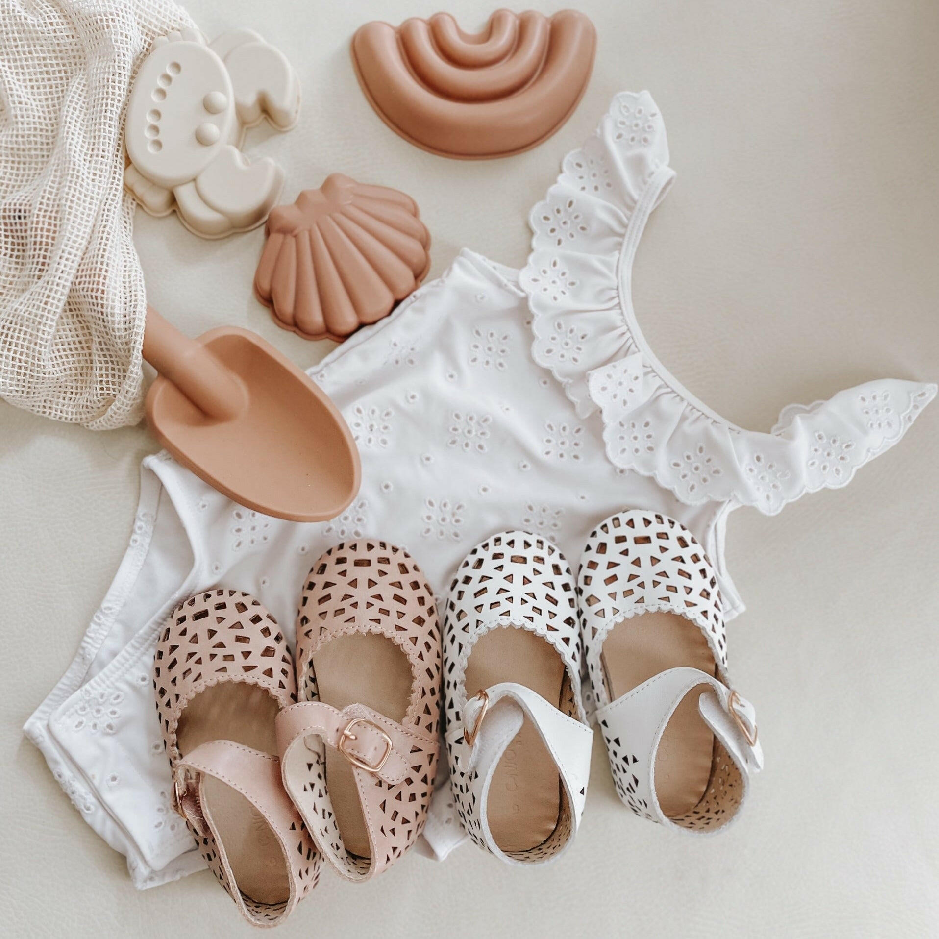 Leather Boho Mary Janes | Color 'Cotton' Consciously Baby
