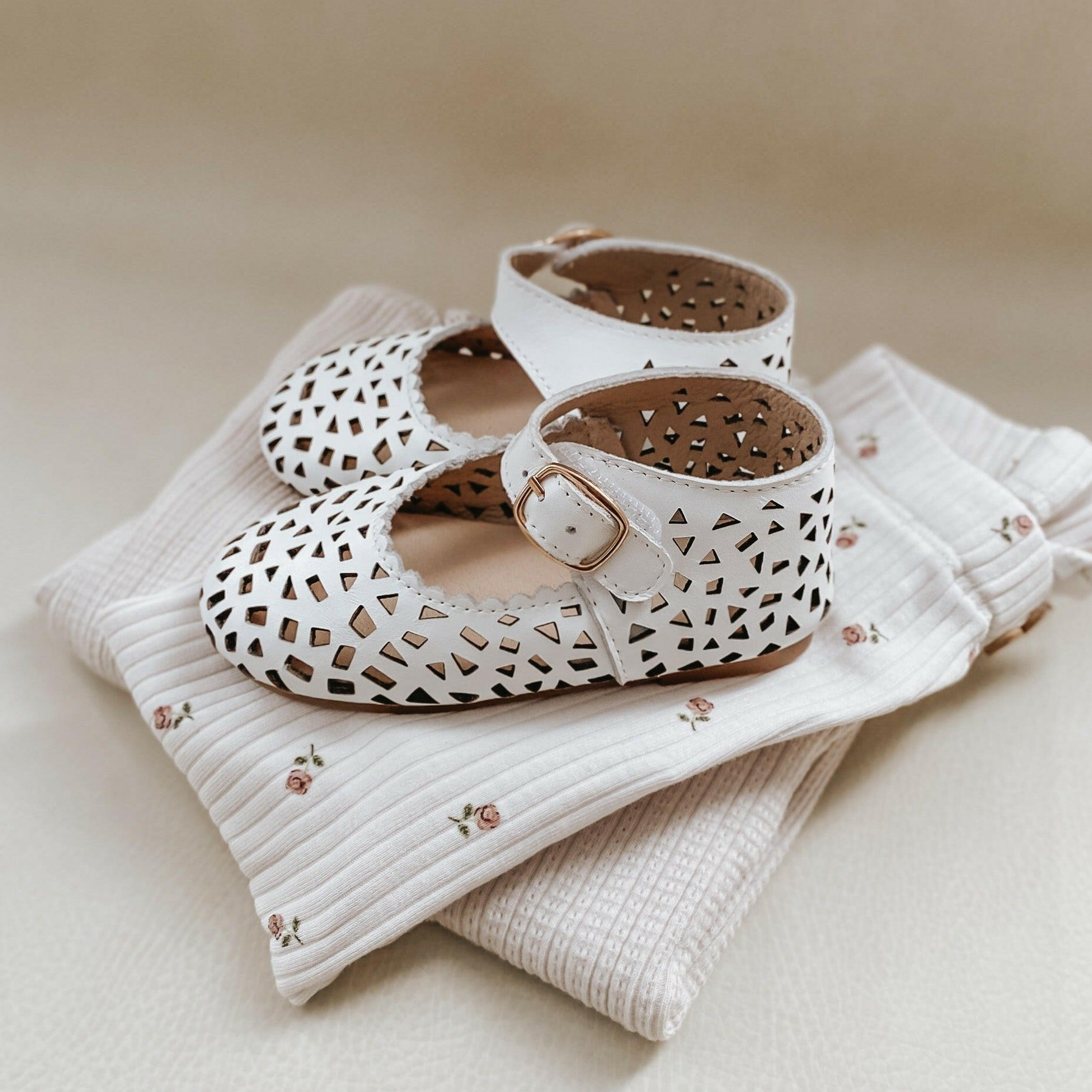 Leather Boho Mary Janes | Color 'Cotton' Consciously Baby