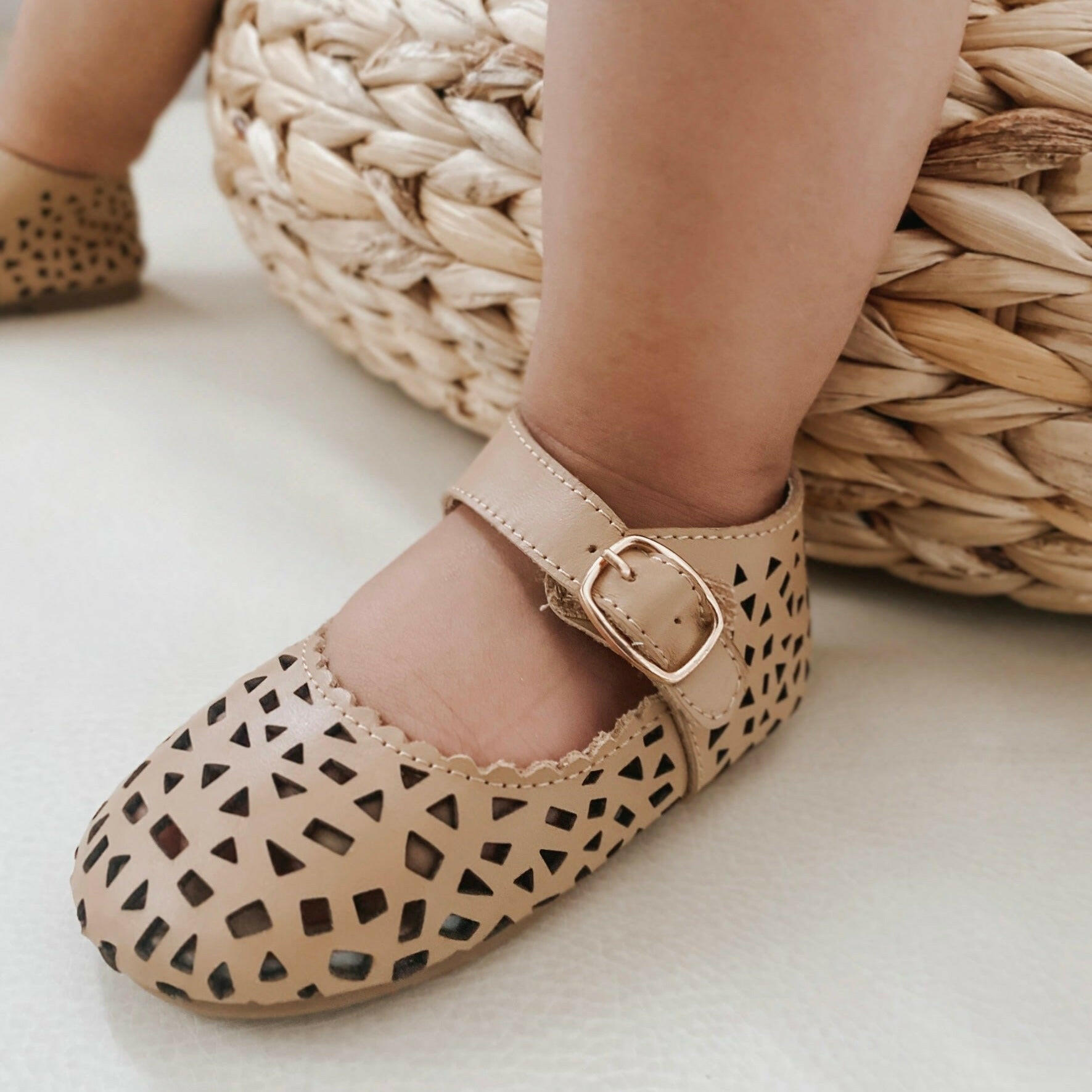 Leather Boho Mary Janes | Color 'Tan' Consciously Baby