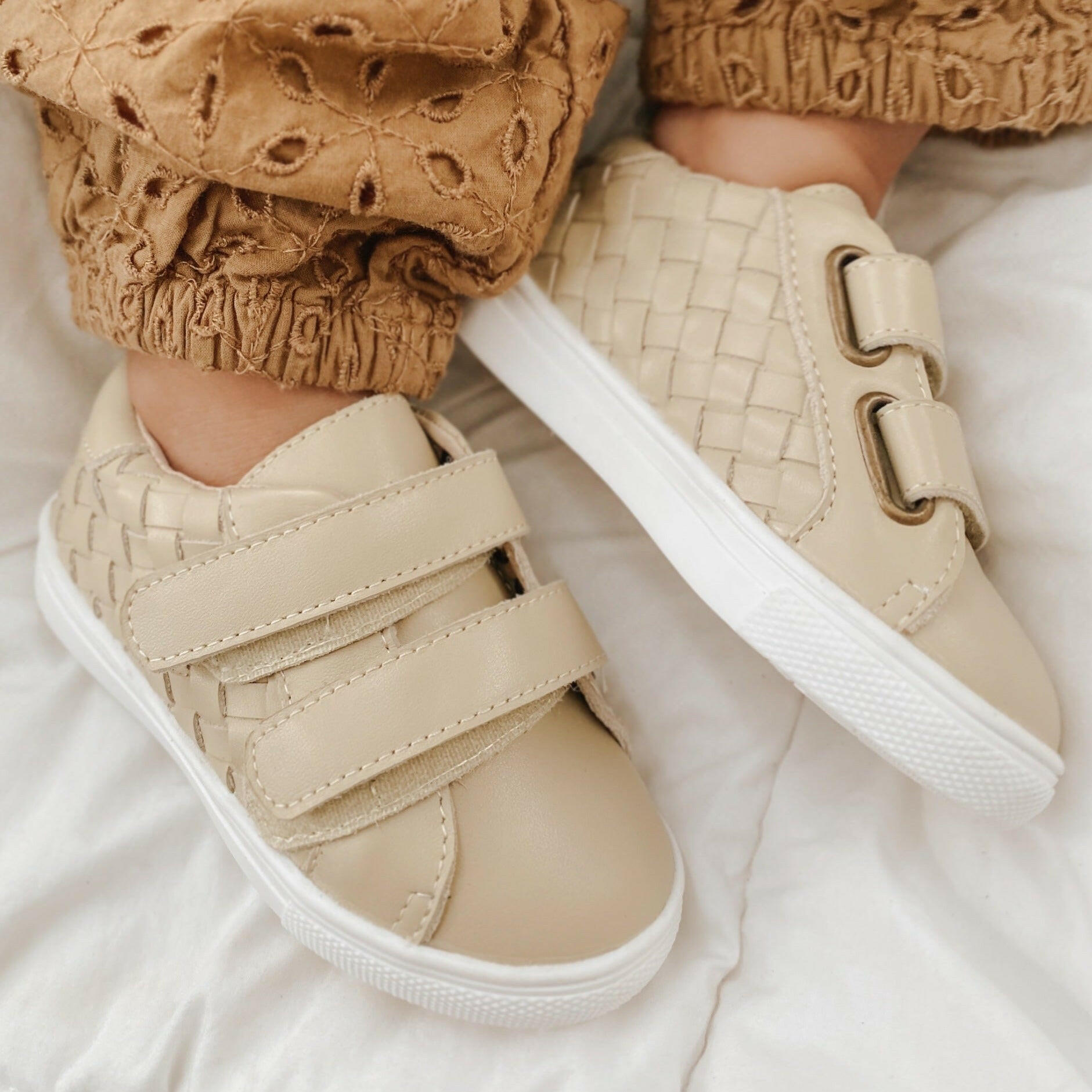 Leather Woven Sneaker | Color 'Bone' Consciously Baby