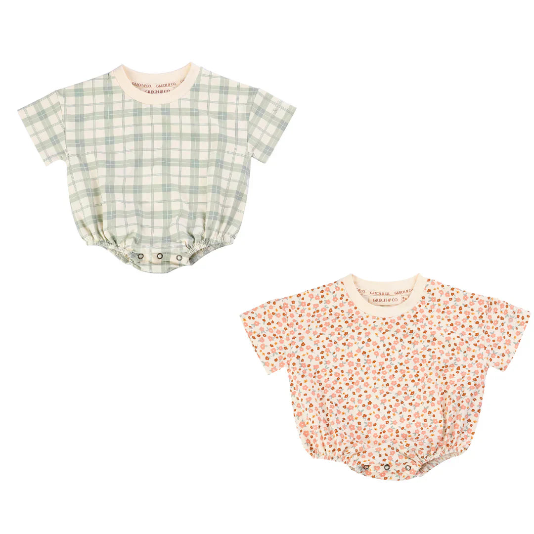 Bubble Romper | Organic Cotton Jersey - Fern Plaid