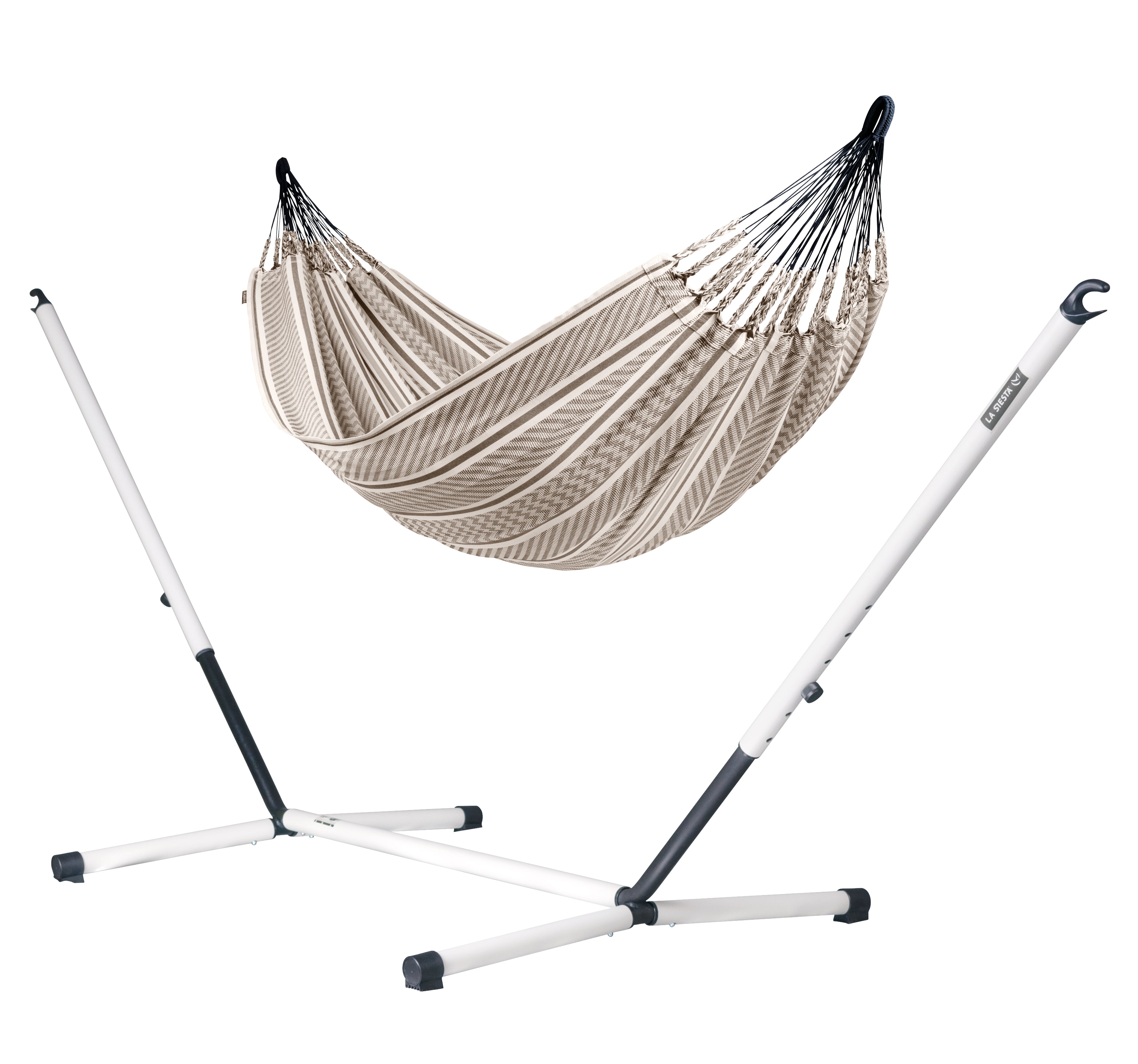 Nautico Cool Grey Colombia Zebra - Organic Cotton Double Hammock with Powder Coated Steel Stand