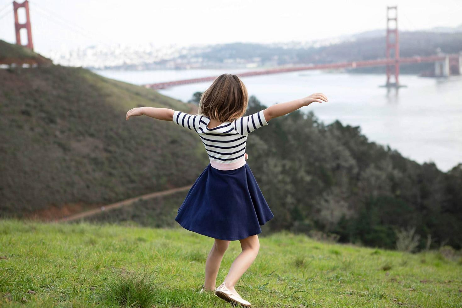 Lightweight Blocked Organic Skater Dress - Classic Blue