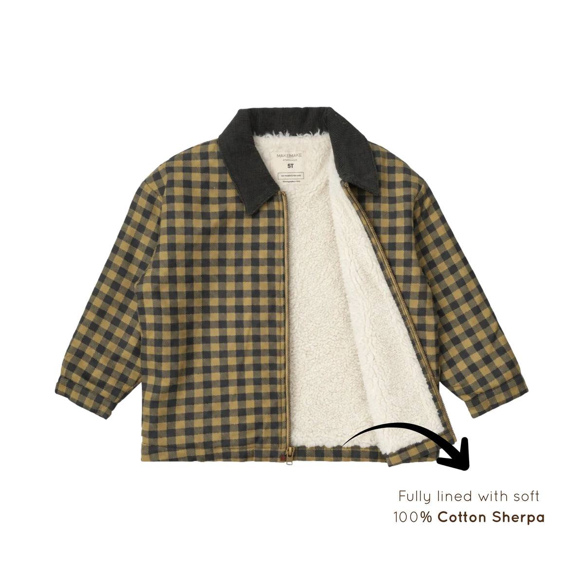 Organic Corduroy Collar Twill Jacket - Olive Gingham