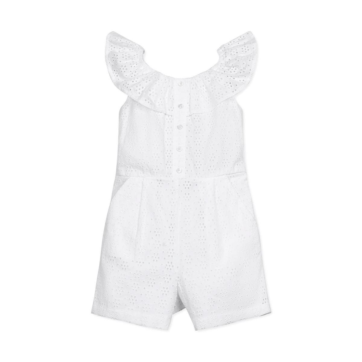 Organic Eyelet Ruffle Romper - White Eyelet