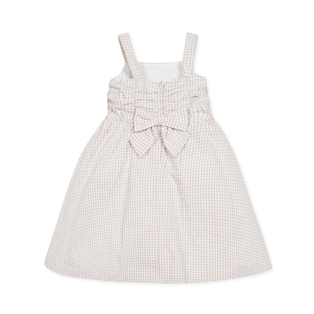 Baby Organic Ruched Bodice Party Dress - Taupe Gingham Seersucker