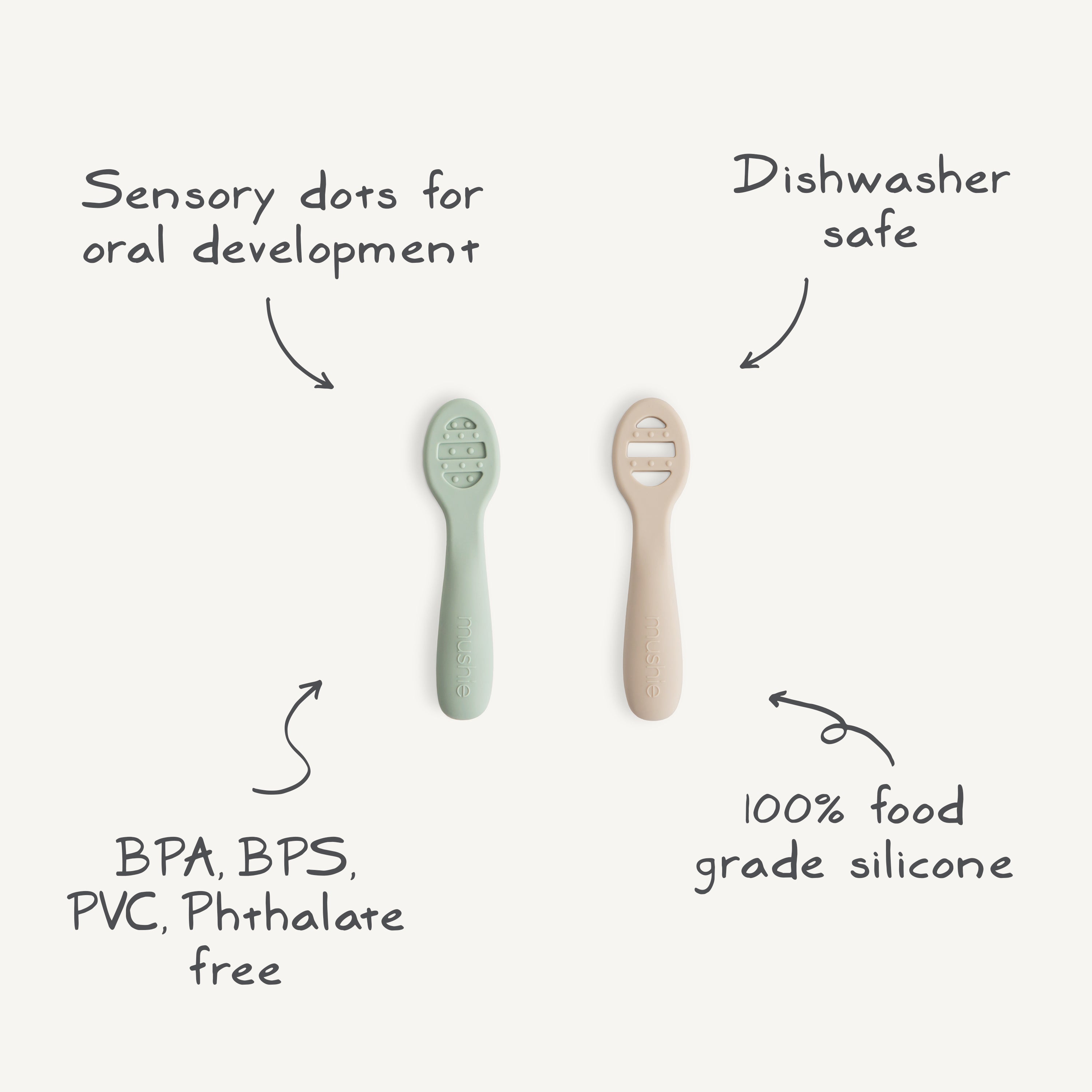 First Feeding Baby Spoons 2-Pack silicone tableware Mushie