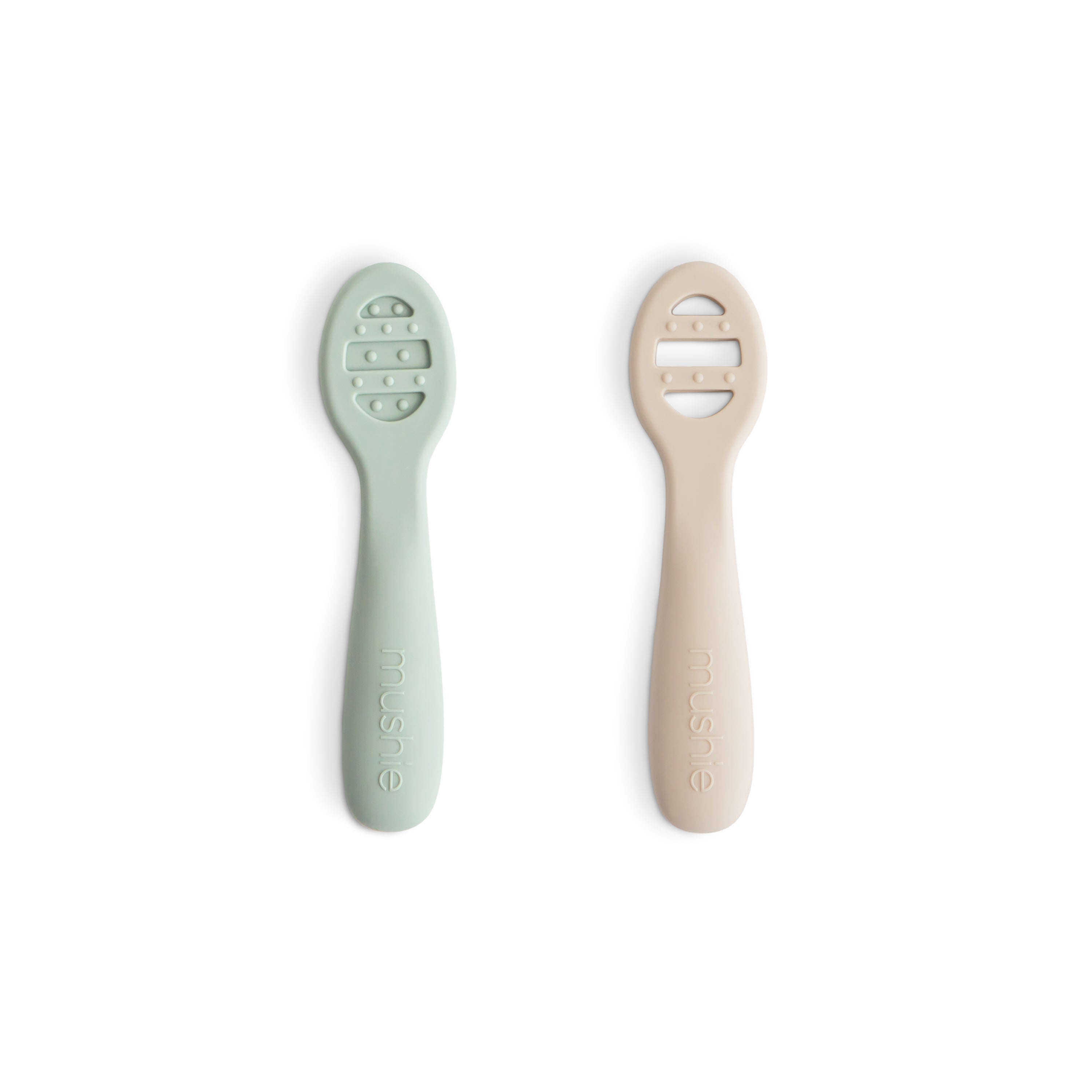 First Feeding Baby Spoons 2-Pack silicone tableware Mushie Cambridge Blue/Shifting Sand