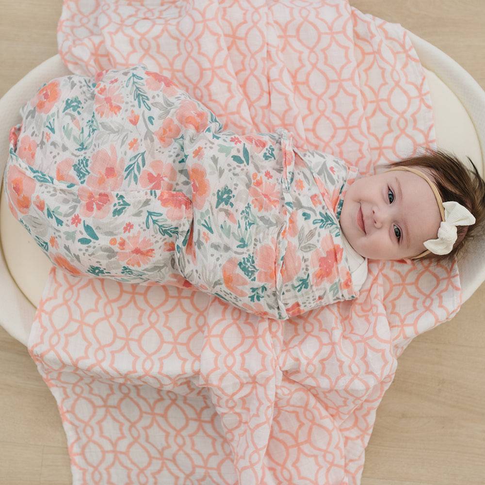 Floret + Trellis Premium Cotton Muslin Swaddle Blanket Set Swaddle Blanket Bebe au Lait