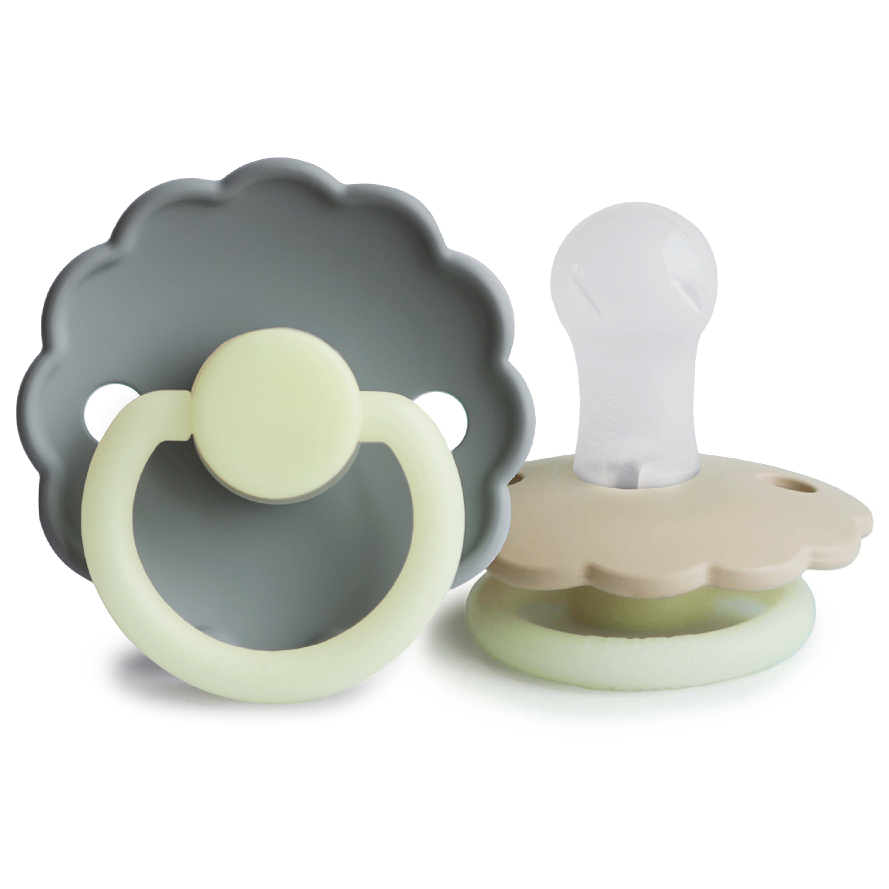 FRIGG Daisy Night Silicone Pacifier 2-Pack FRIGG PACIFIERS Mushie French Gray/Croissant 0-6 months