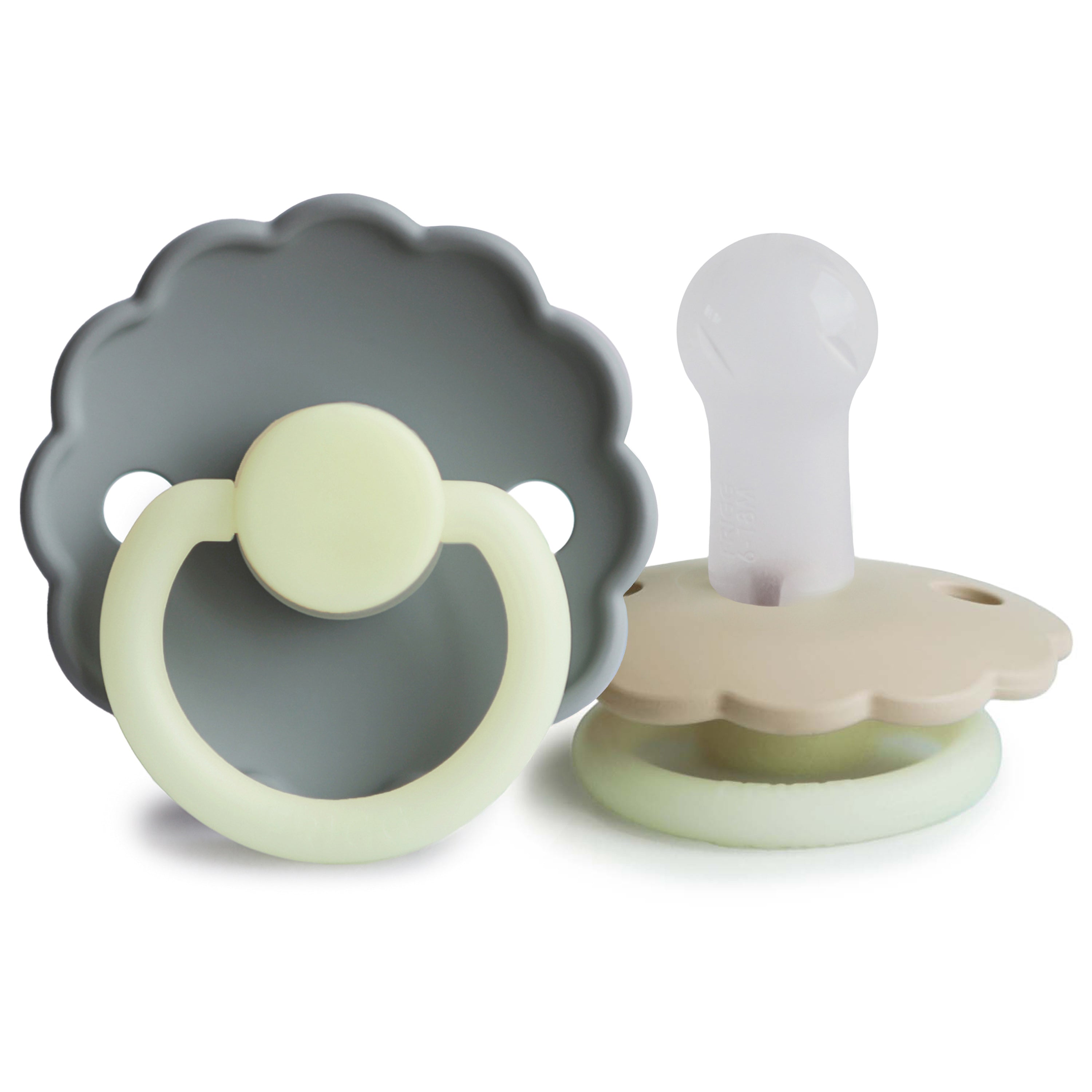FRIGG Daisy Night Silicone Pacifier 2-Pack FRIGG PACIFIERS Mushie French Gray/Croissant 6-18 months