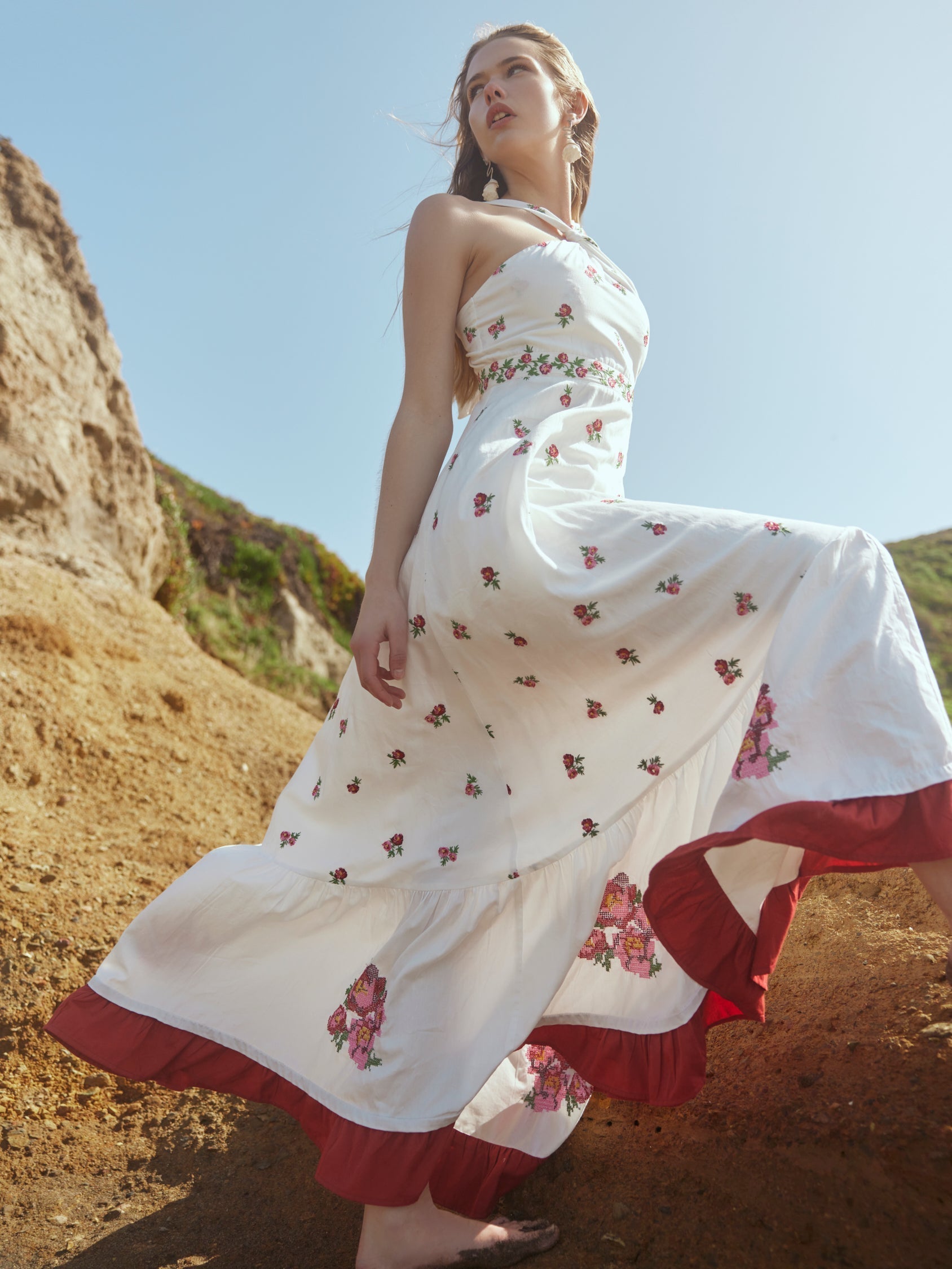 Isabel Dress - Sugar/Salsa Ditsy Floral/Salsa Floral Embroidery