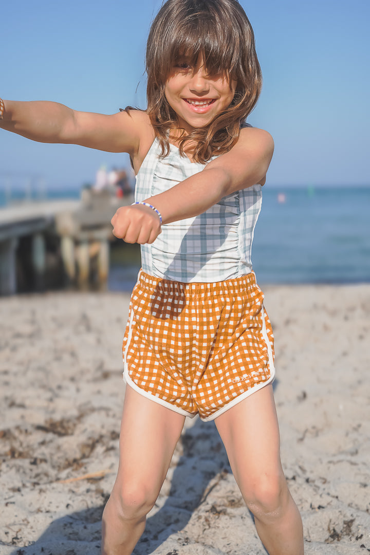 Vintage Girls 1 Piece Swimsuit | UPF + Recycled - Fern Plaid