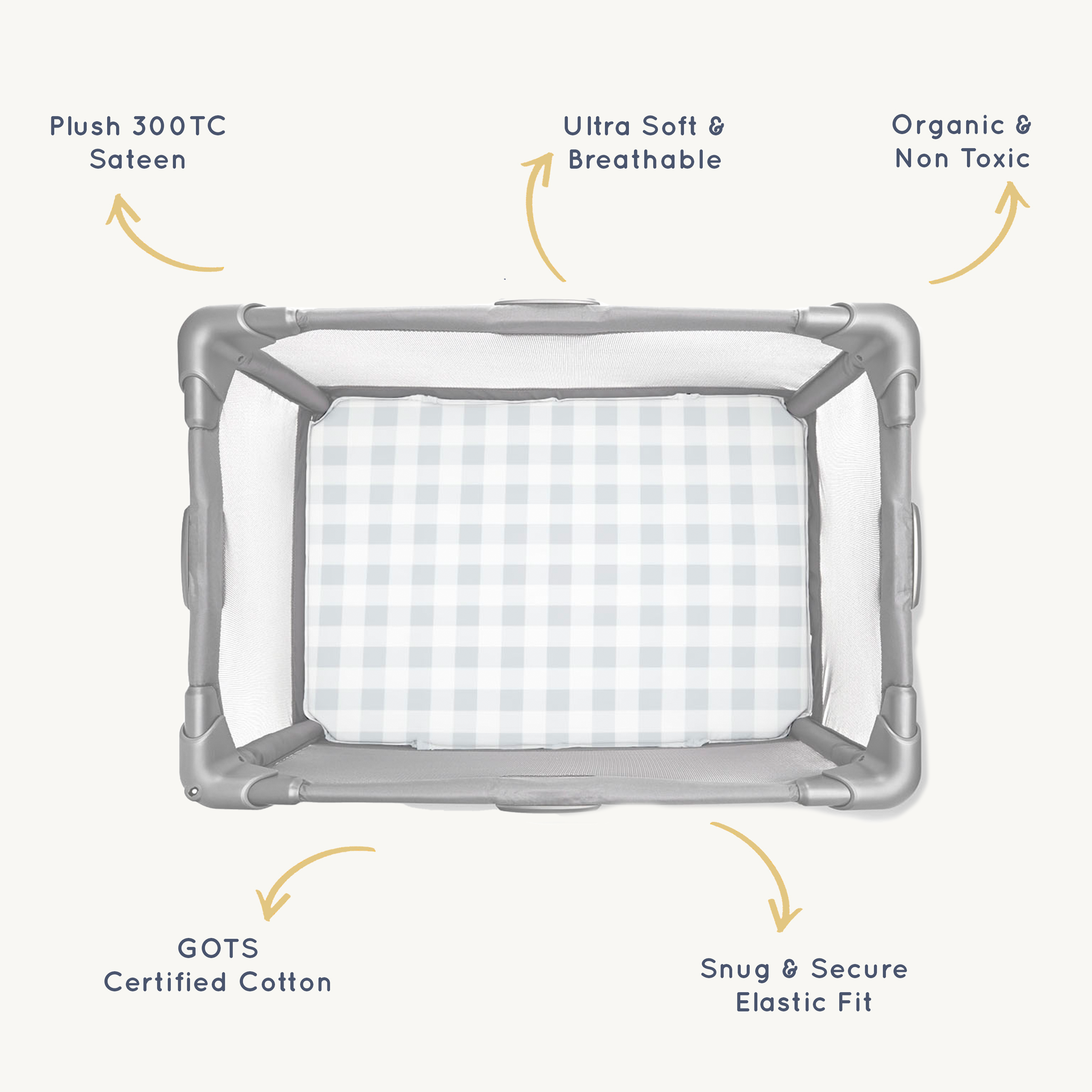 Organic Mini Crib Sheet - Gingham Playard Fitted Sheet Makemake Organics