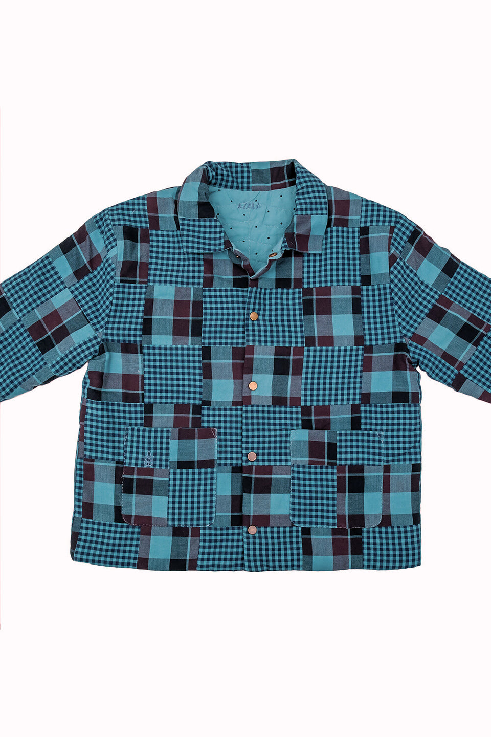 Reversible Kids Worker Jacket - Emerald Patchwork