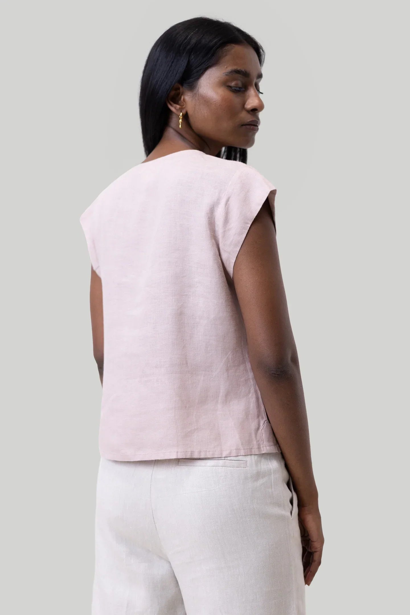 Deep V-neck Top - Hemp Pink