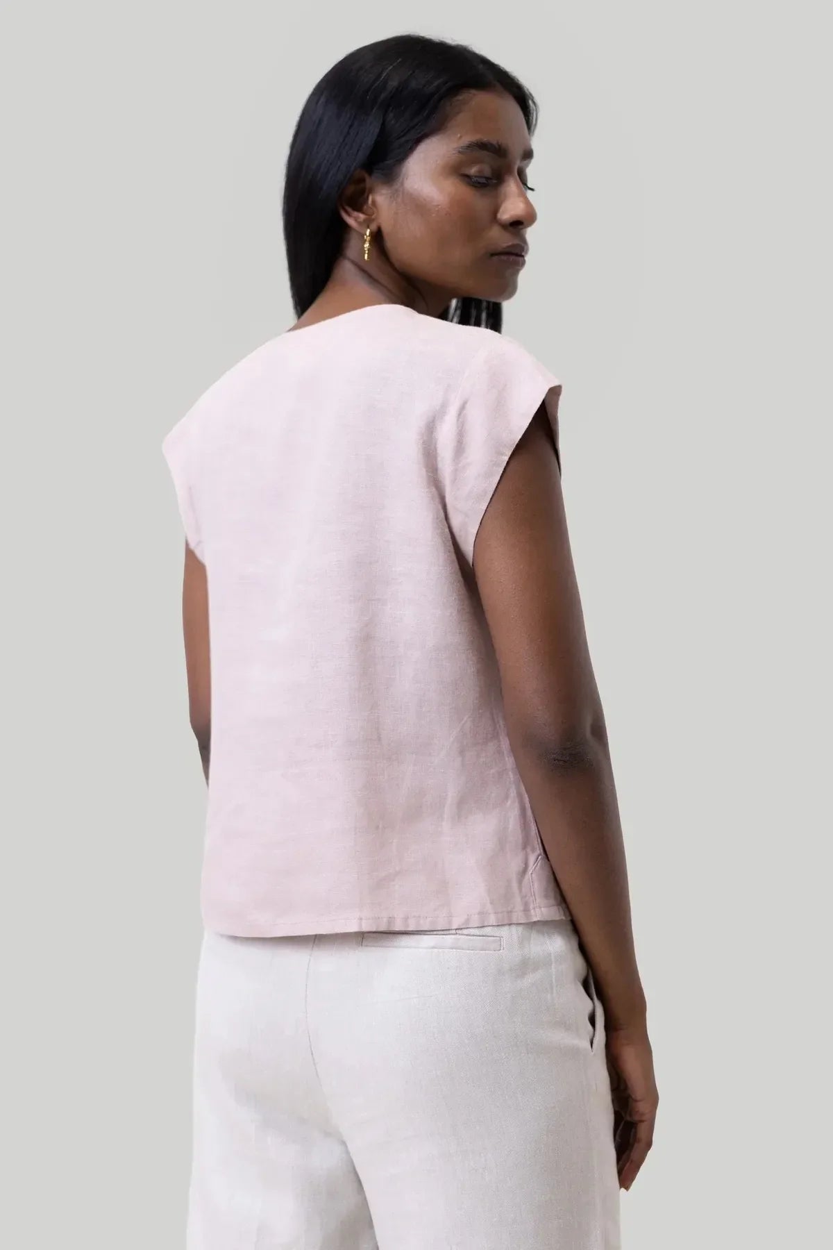 Deep V-neck Top - Hemp Pink