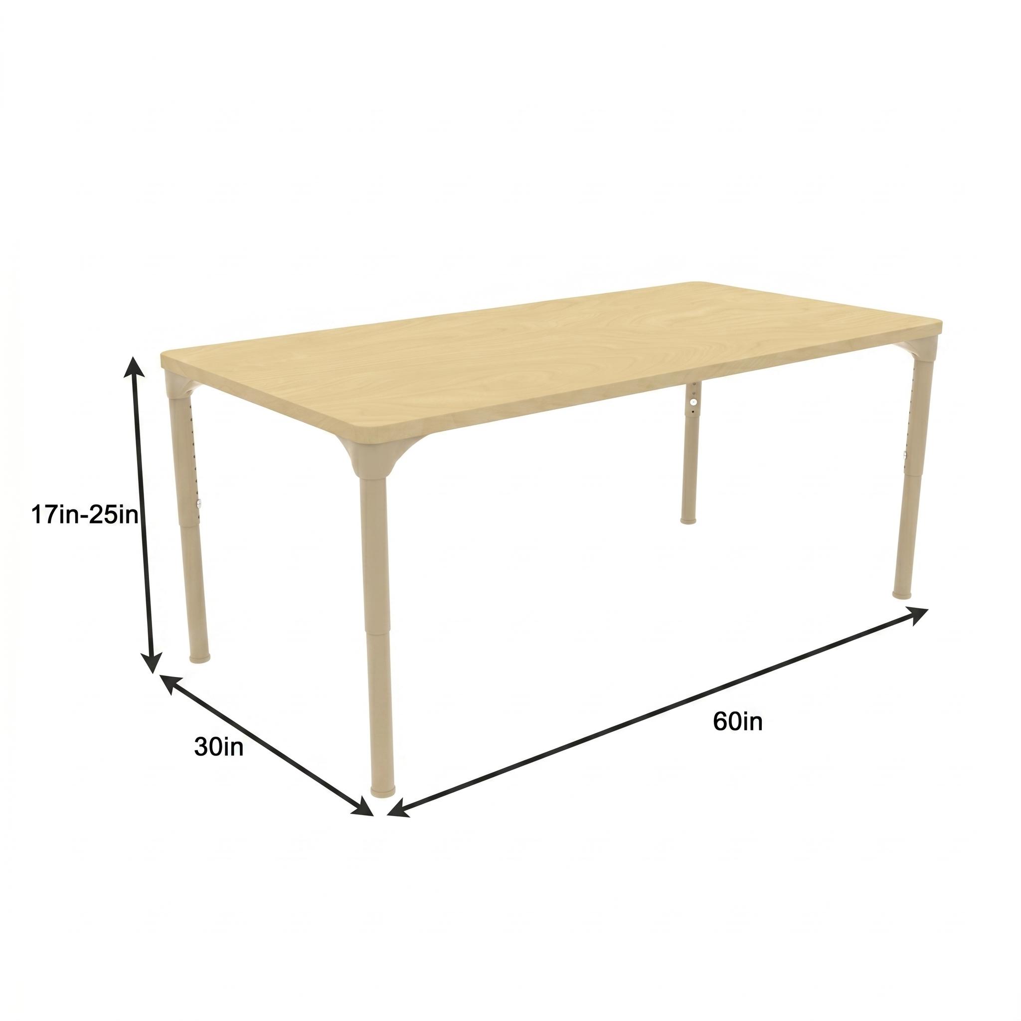 Rectangular Adjustable Kids Classroom Table – 60"×30", 17" to 25" Height