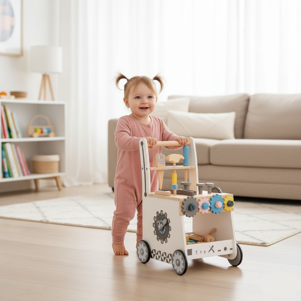 Wooden Tool Walker – Multi-Activity Learning Wagon for Toddlers