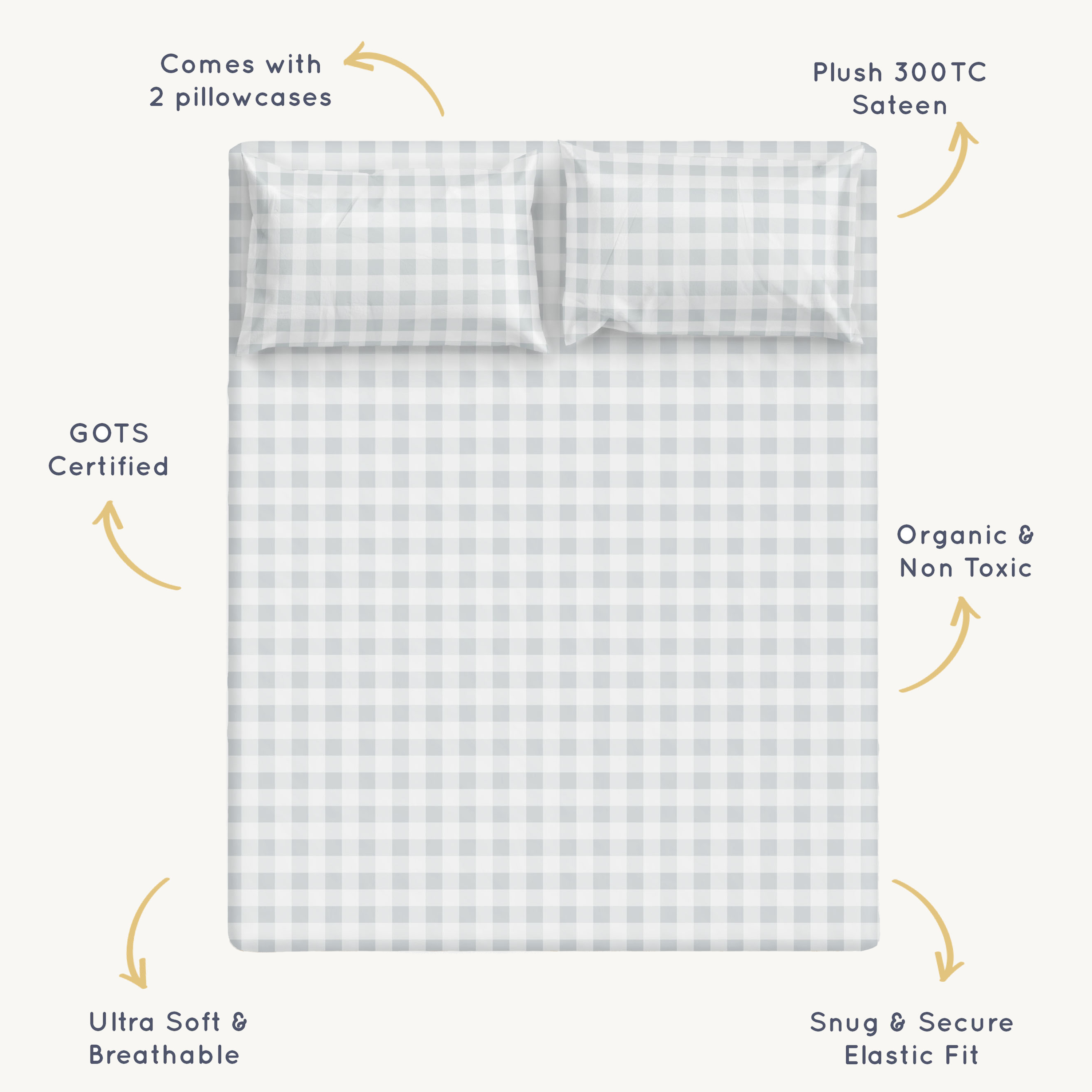 Organic Cotton Sheet Set - Gingham Sheet Set Makemake Organics