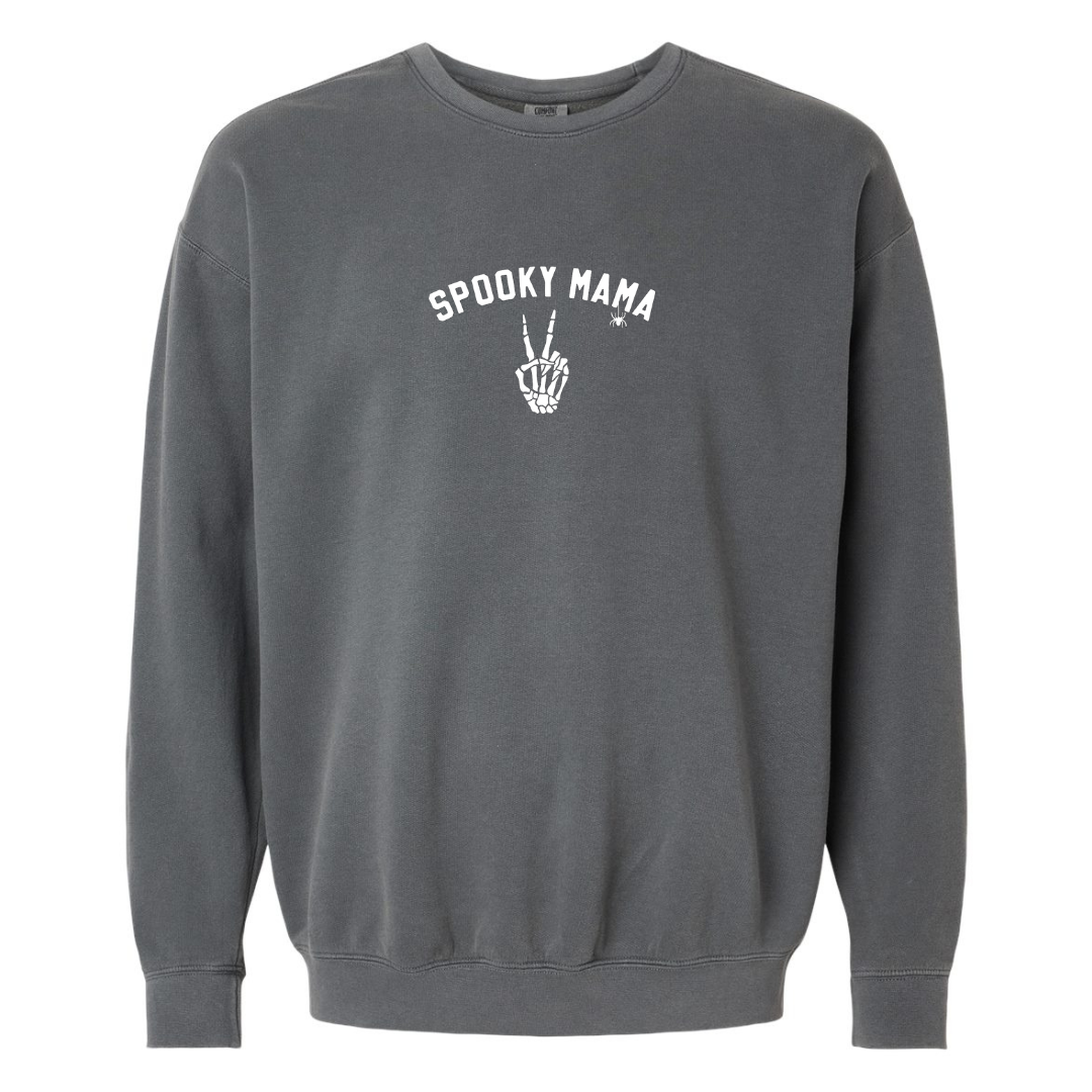 Adult 'Spooky Mama' Comfort Colors Crewneck - Pepper Heavyweight