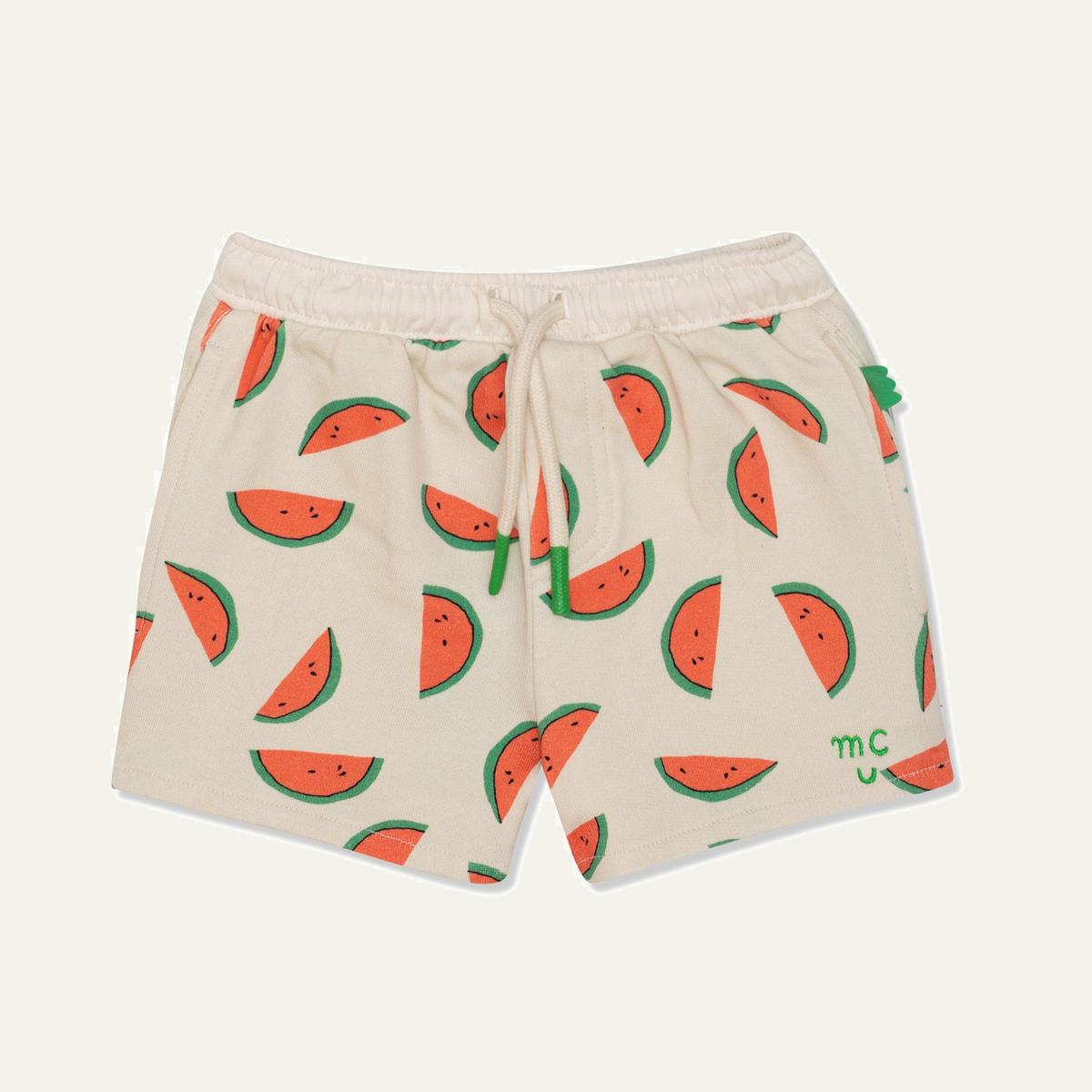Recycled Cotton Watermelon Slices Cropped Girl Shorts - Natural