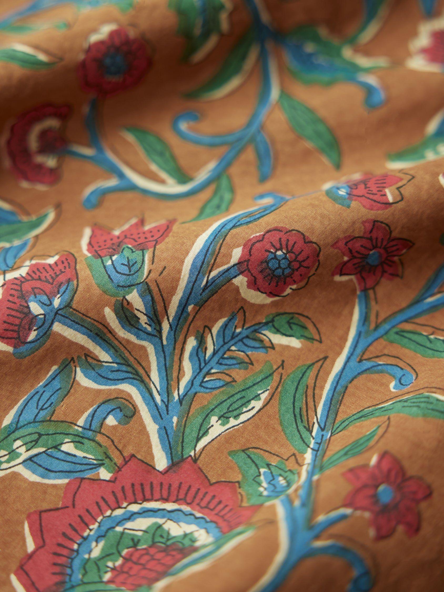 Therese Quilted Reversible Fringe Midi Vest - Tawny/Multicolor Floral & Queen Blue/Mini Alabaster Floral