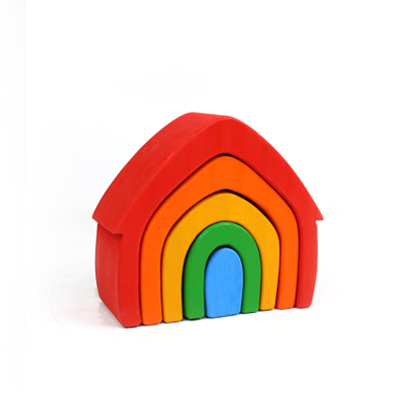 **Pre-order (Ships in 1-2 Weeks)**5 Pcs STAINED Rainbow Wooden Stacking House