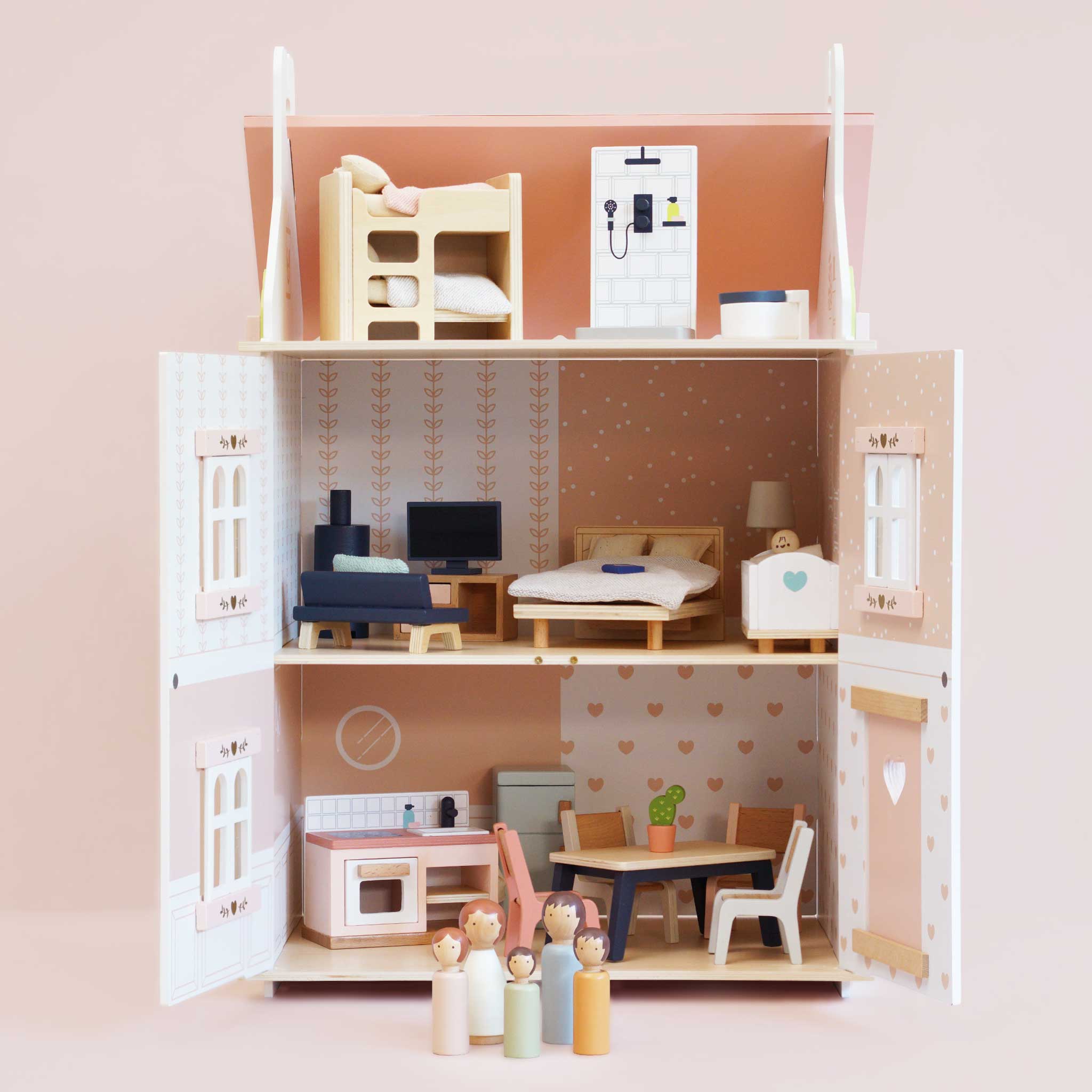 Roseheart Wooden Dolls House, Furniture & Family