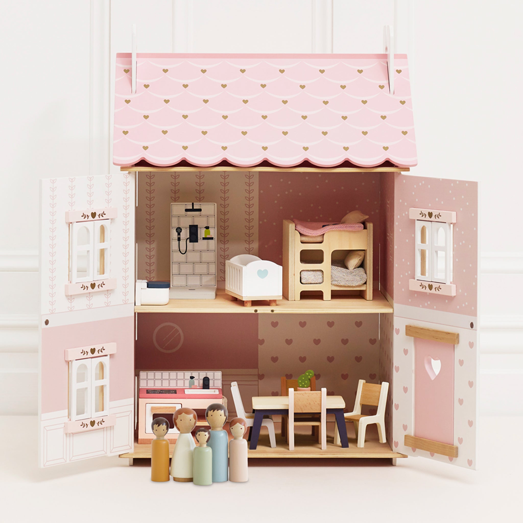 Roseheart Wooden Dolls House, Furniture & Family