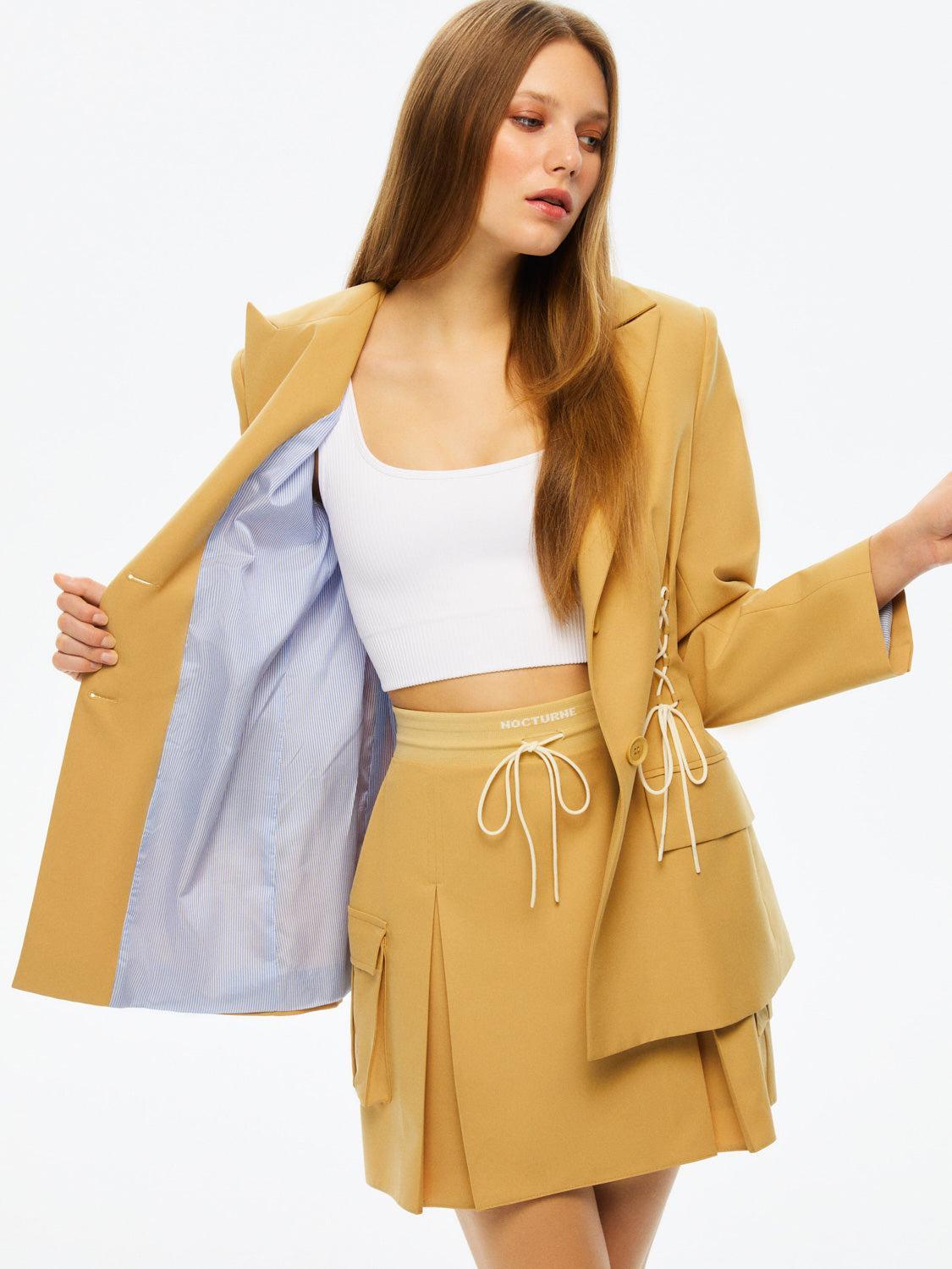High-Waisted Ribbed Mini Skirt - Camel