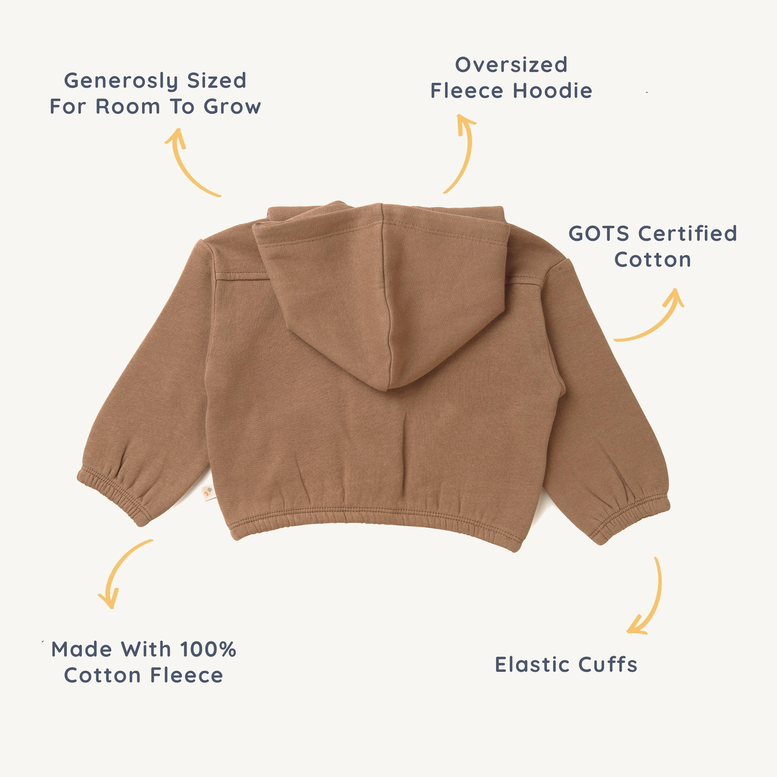 Organic Baby Toddler Hooded Jacket - Cocoa Fleece Jacket Makemake Organics