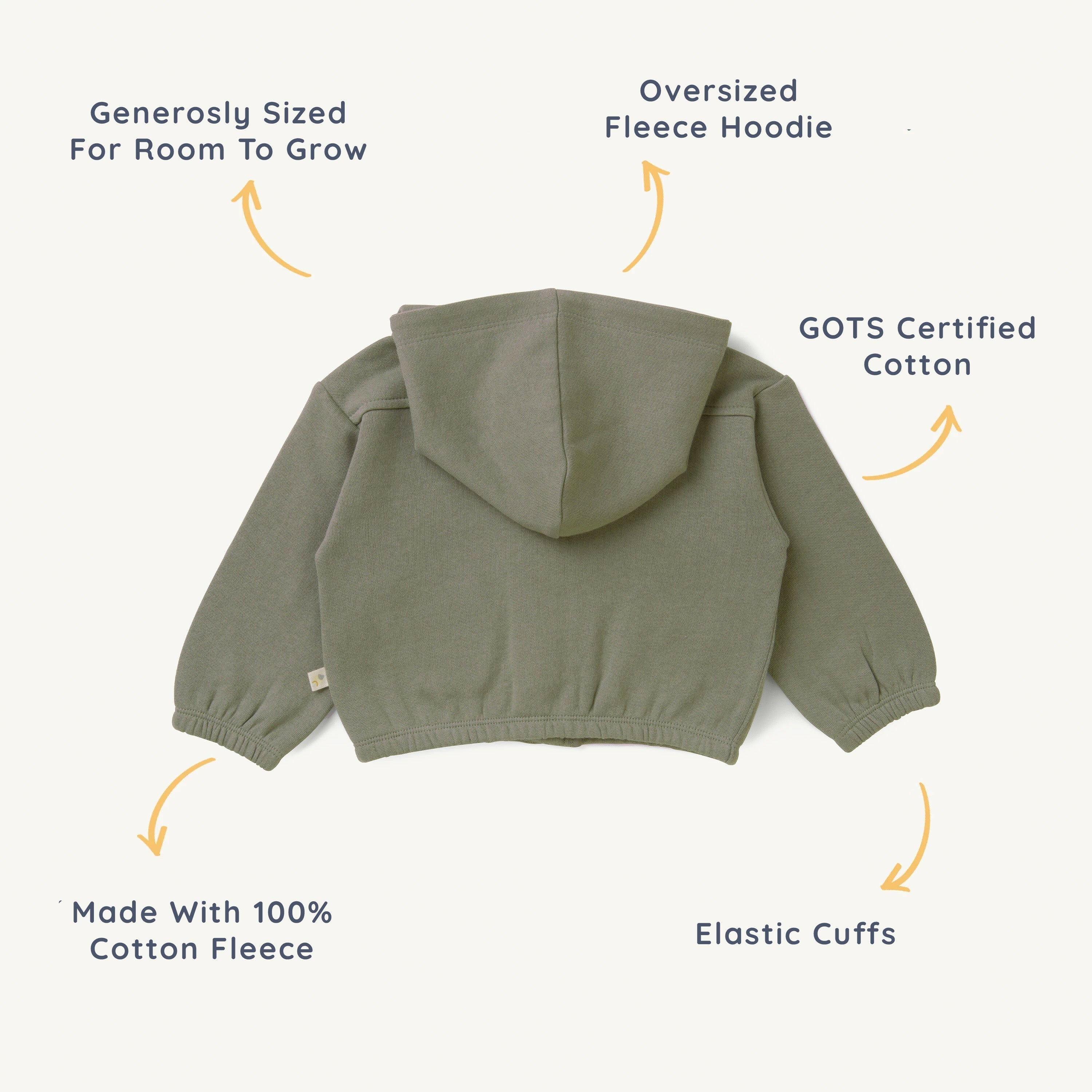 Organic Baby Toddler Hooded Jacket - Olive Fleece Jacket Makemake Organics
