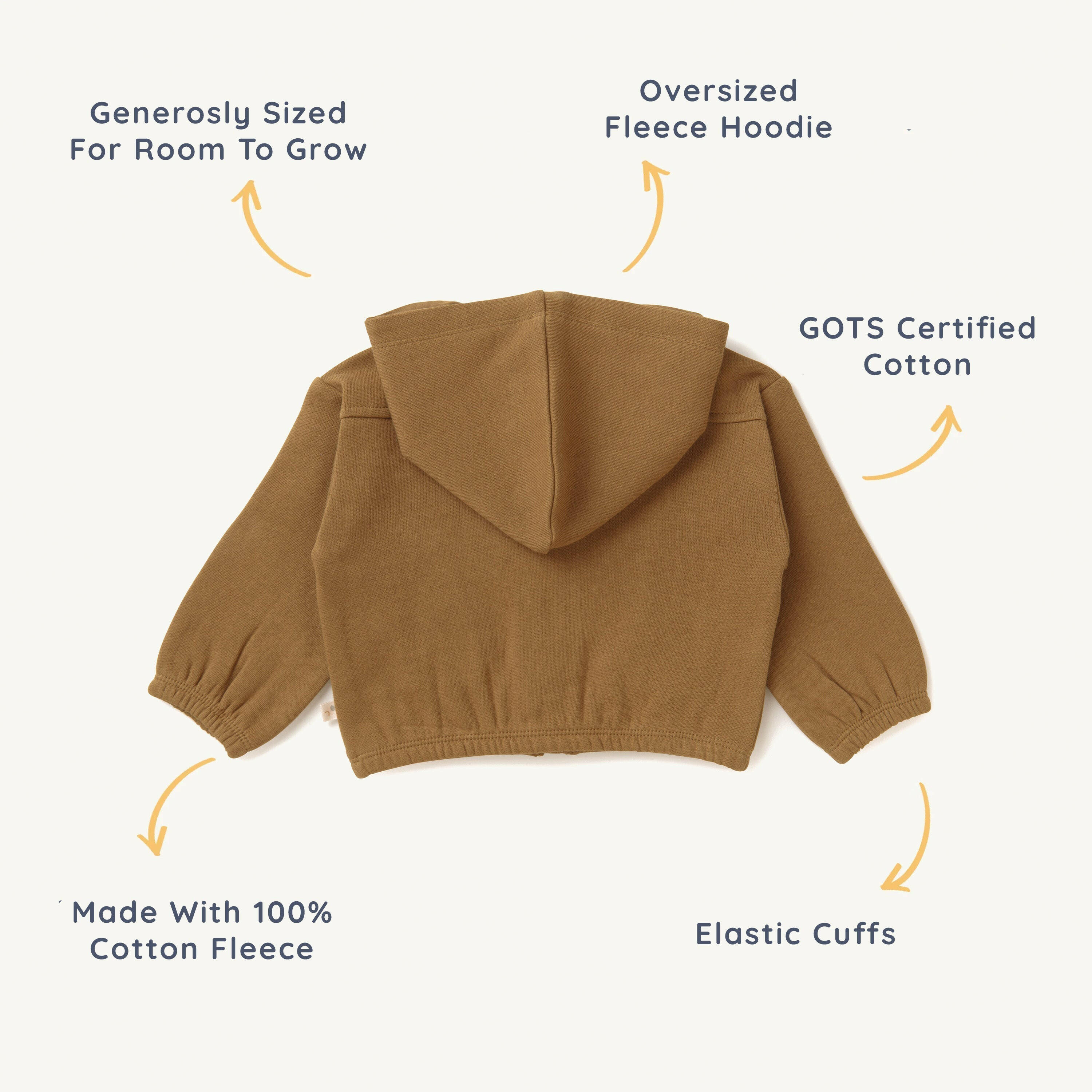 Organic Baby Toddler Hooded Jacket - Tan Fleece Jacket Makemake Organics