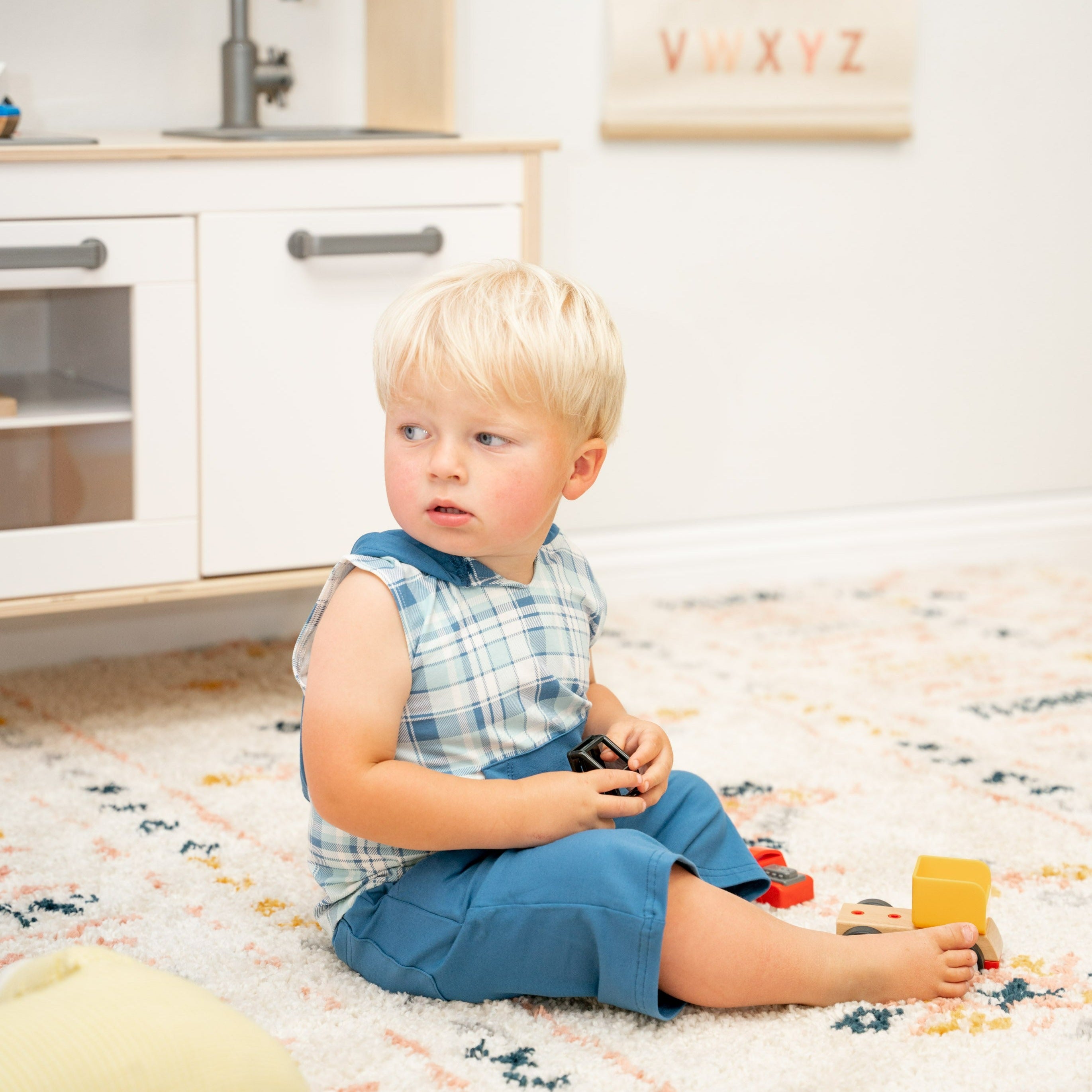 Tank Hoodie - Plaid Blue