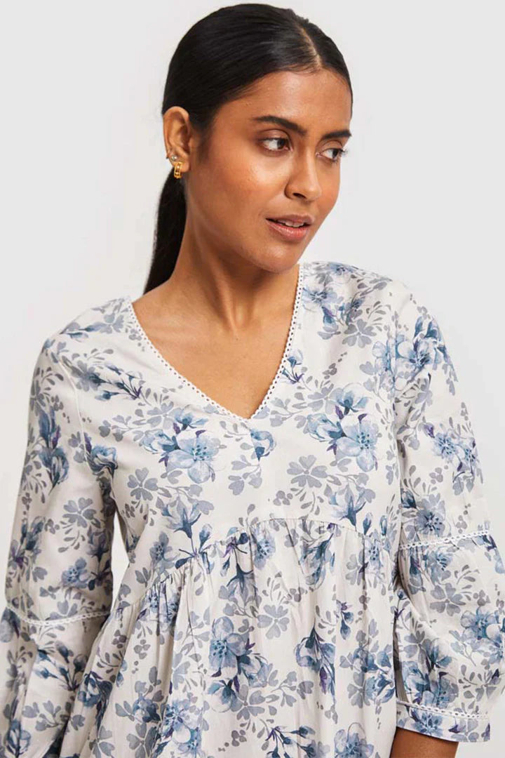 Deep V Short Dress - Azure Waves