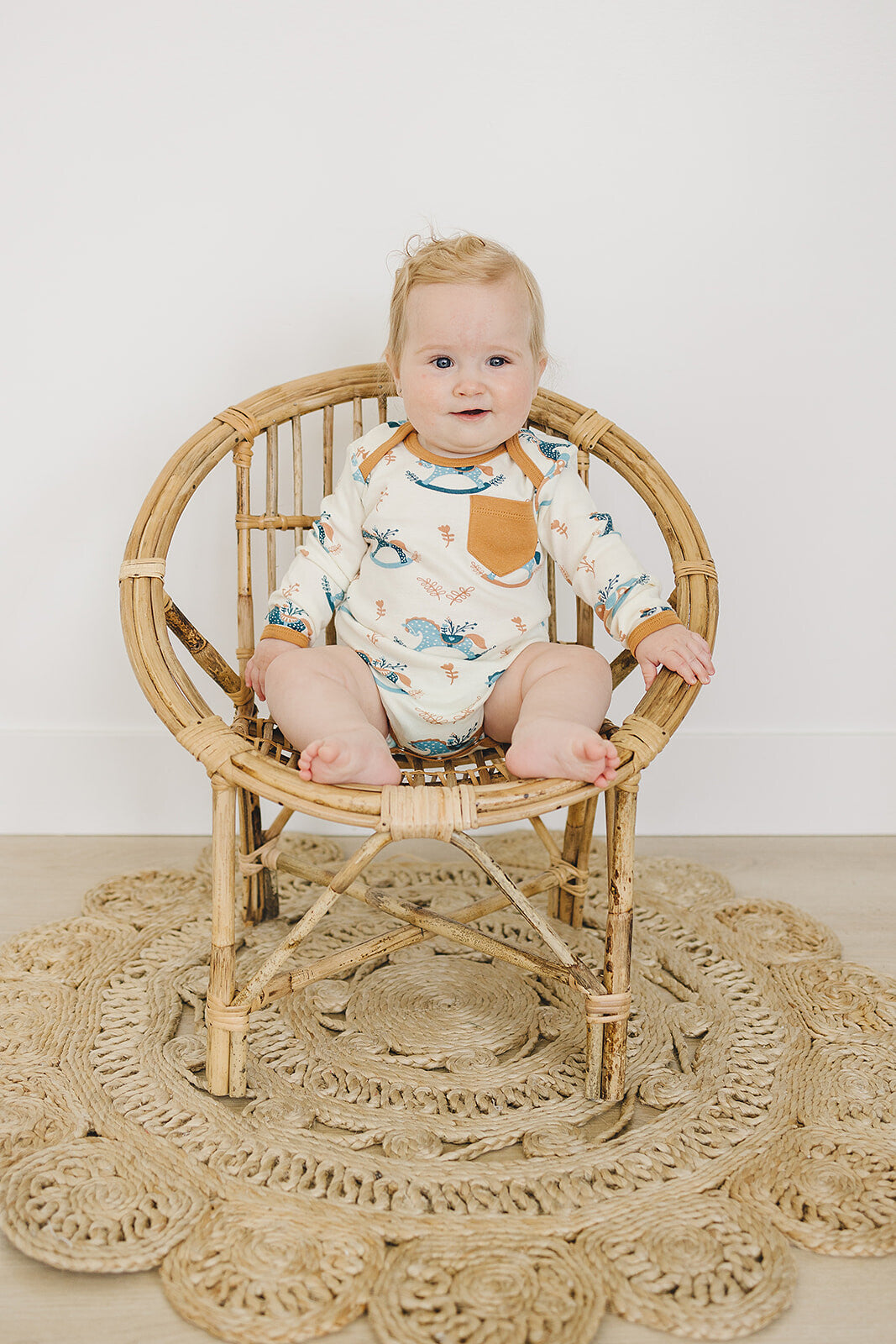 Organic Cotton Long Sleeve Bodysuit - Rocking Horse
