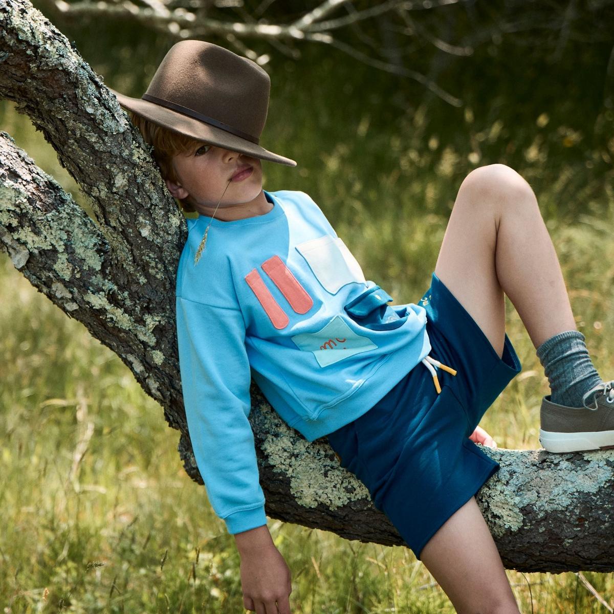 Recycled Cotton Pockets Kid Sweatshirt - Della Blue/multi