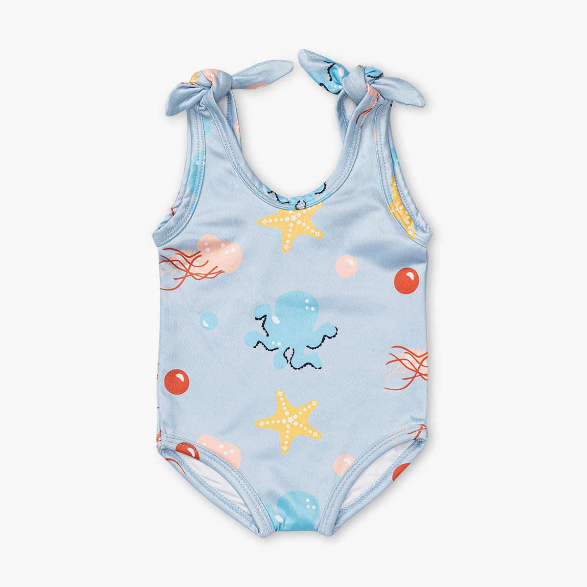 Tie Swimsuit One-Piece - Under the Sea on Light Blue