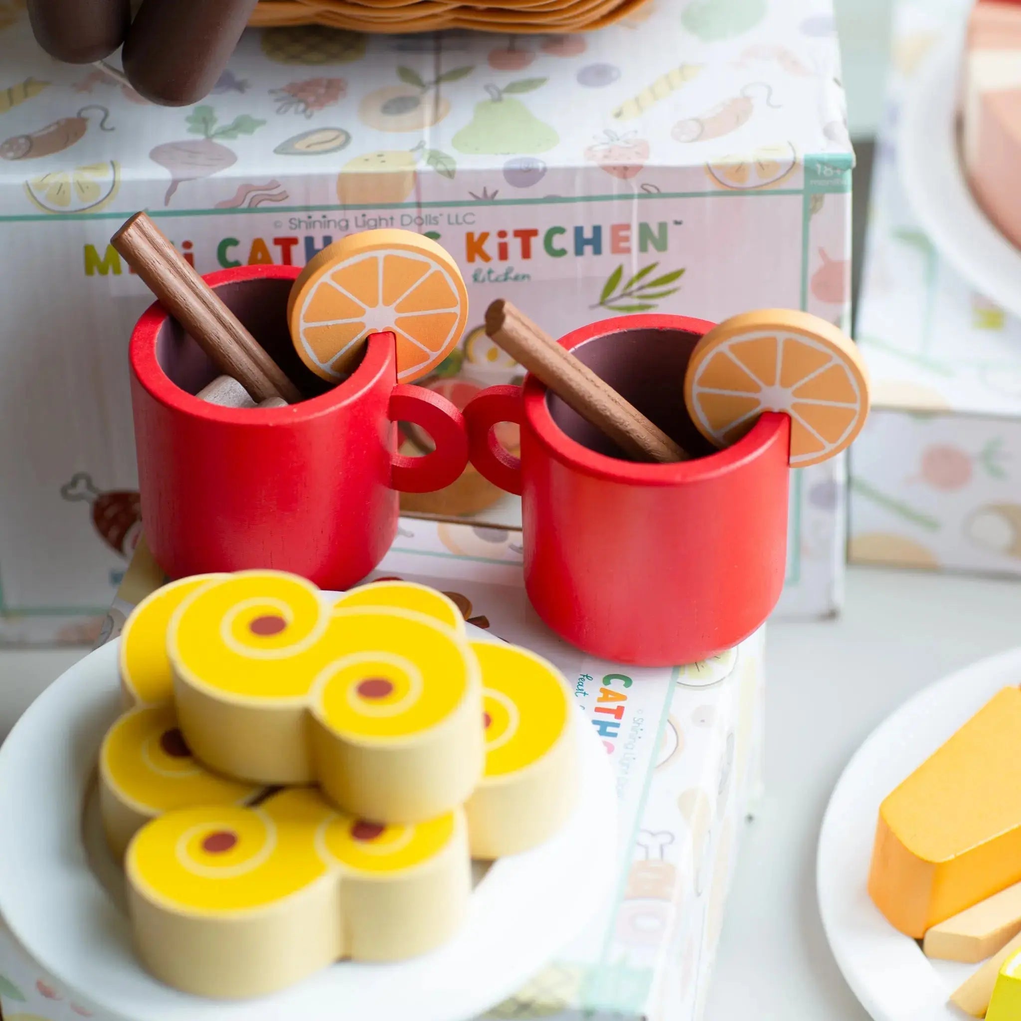 St. Lucia Buns (Lussekatter) & Swedish Glogg Wooden Play Food Set- Mini Catholic Kitchen