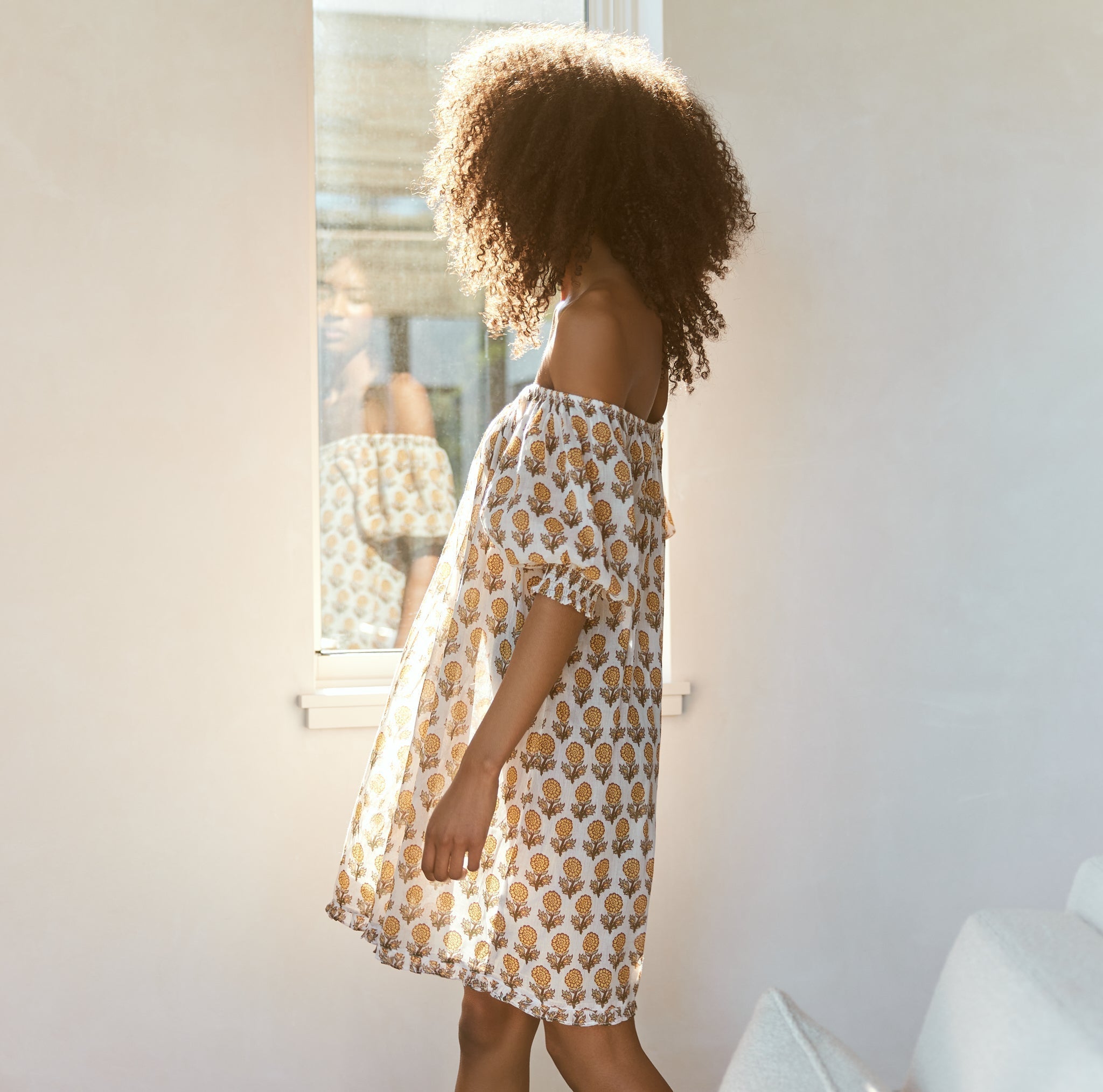 Sydney Puff Sleeve Mini Nightgown - Ochre/Dahlia Floral print