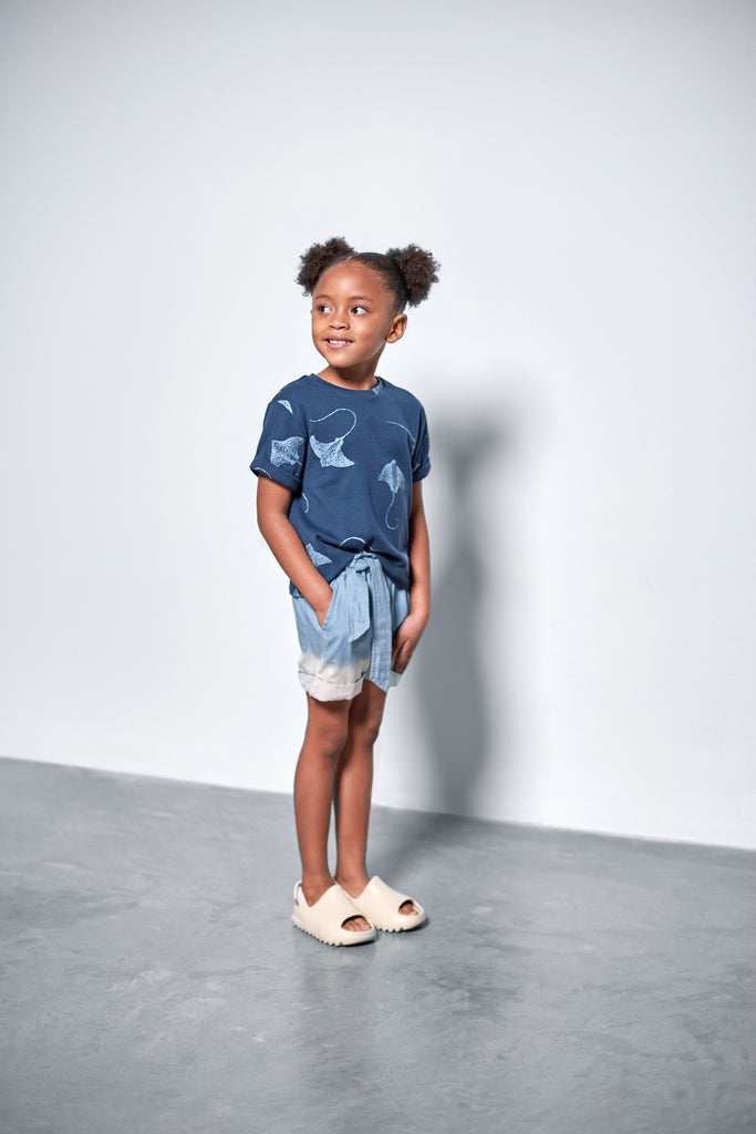 Girls Denim Shorts with Belt - Light Blue