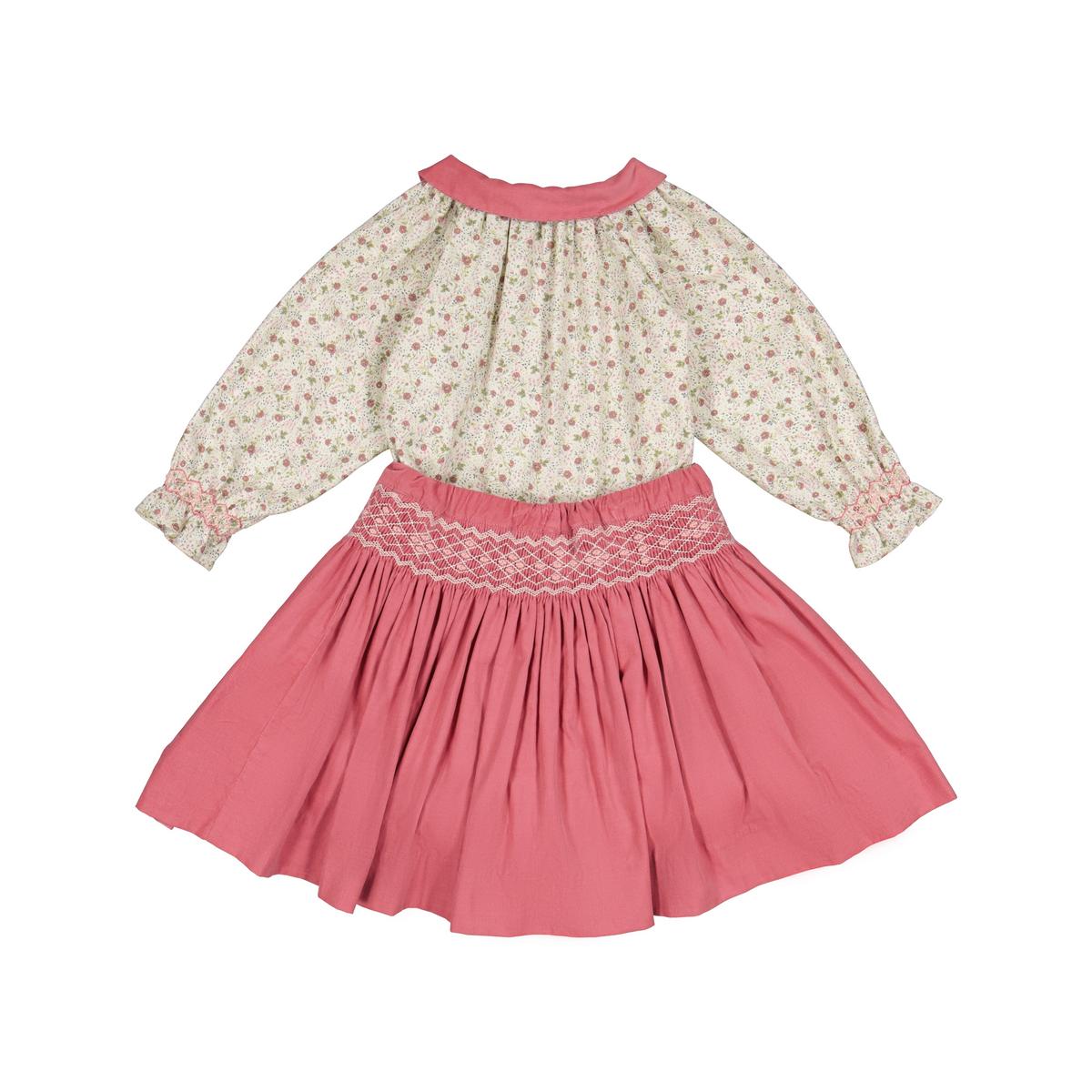 Marie Pink Floral Smocked Skirt & Blouse